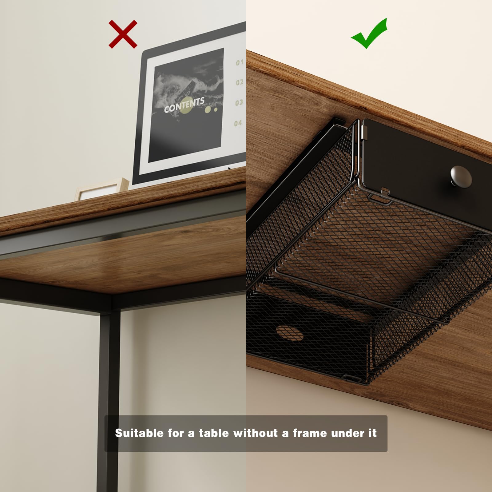 VOLDRA 2 Pack Under Desk Drawer Organizer - Heavy Duty Metal Slide Out Storage Tray for Office Desk (15