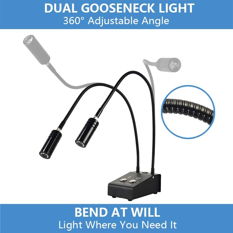 6W Dual LED Gooseneck Microscope Light - 6500K Adjustable Illuminator with Spot Light & 64-LED Ring Light for Stereo Digital Camera, Phone Repair, Soldering & Jewelry Making - Perfect for Precision Work & Detailed Inspection