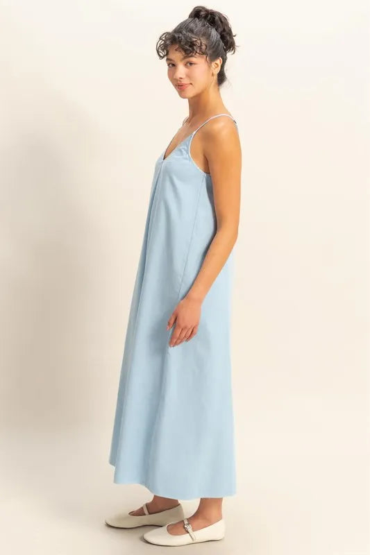 Baby Blue V-Neck Loose Flowy Dress for Women | Casual Summer Maxi Dress | Perfect for Beach, Vacation & Boho Style Outfits