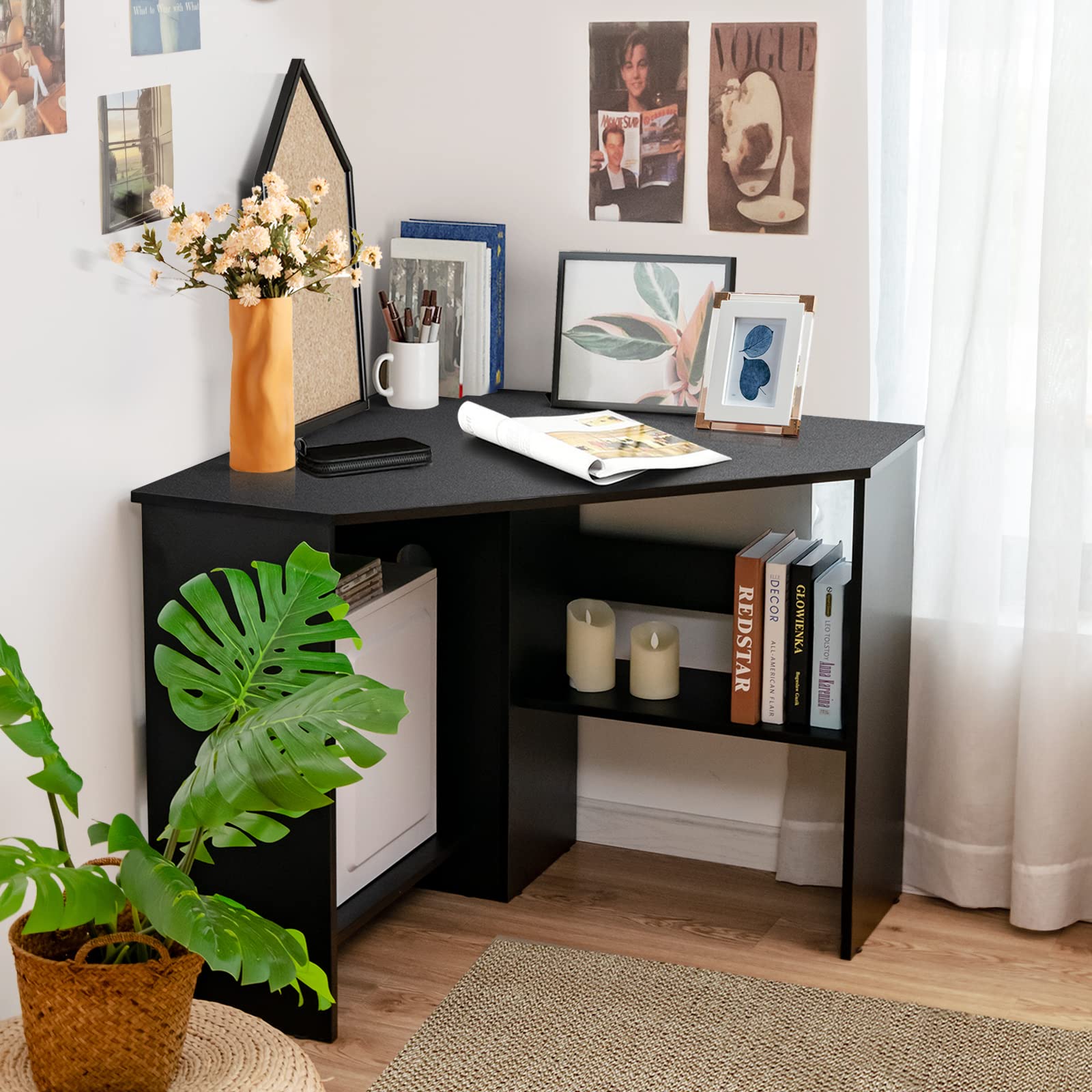 JV10265DK Corner Desk for Home Office, Black - Space-Saving L-Shaped Computer Desk for Small Spaces, Gaming & Workstation Setup