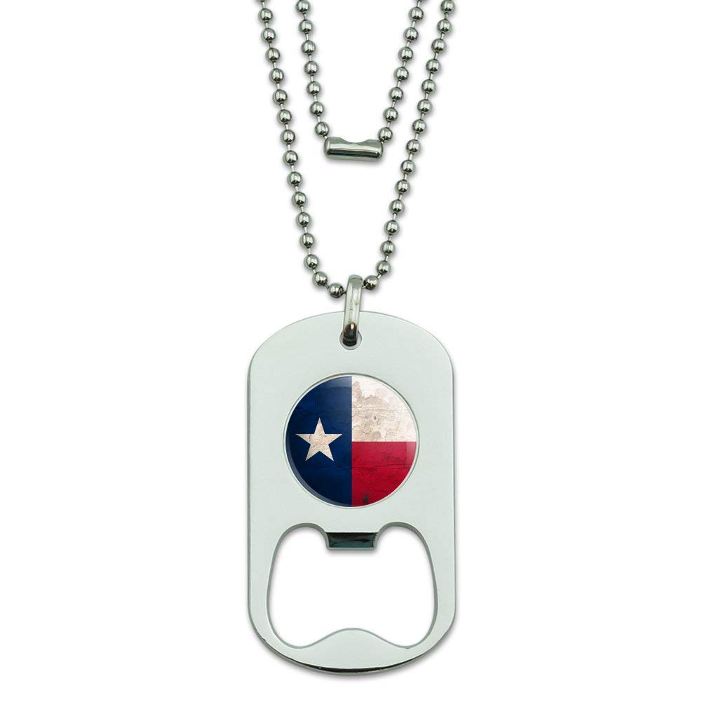 Vintage Rustic Texas State Flag Distressed USA Military Dog Tag Bottle Opener Pendant - Patriotic Keychain for Beer Bottles, DIY Crafts & Gifts