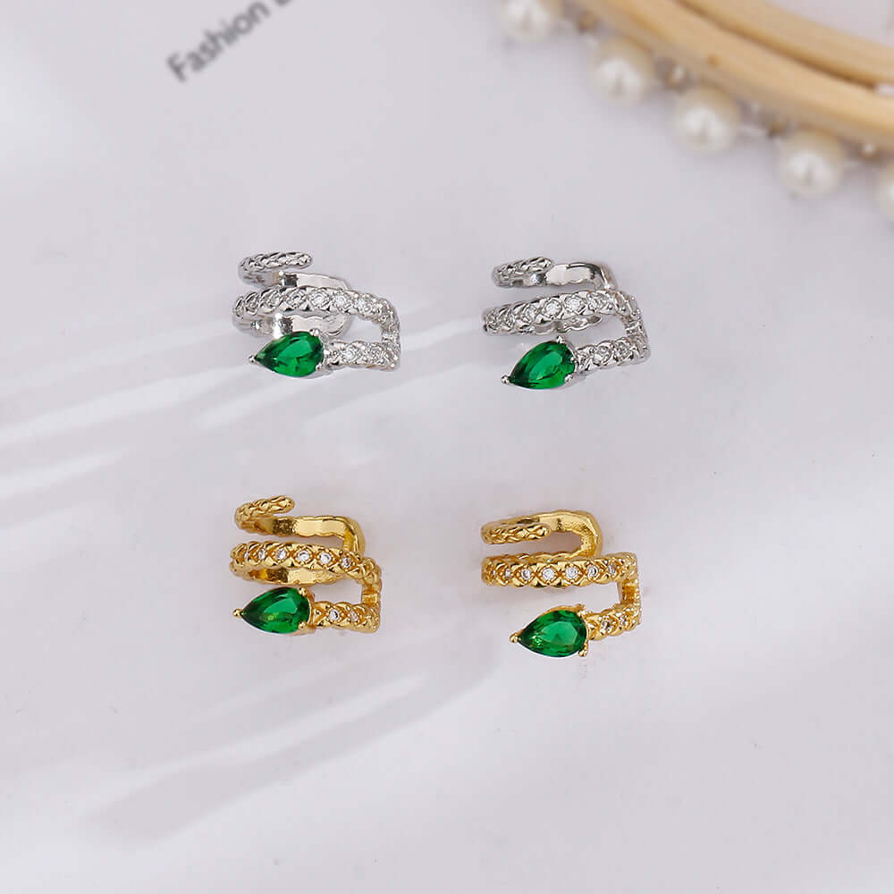 Green Snake Spiral Ear Cuff Ear Climber - Fashion Jewelry for Women | R0125 | Perfect for Parties, Weddings & Everyday Wear