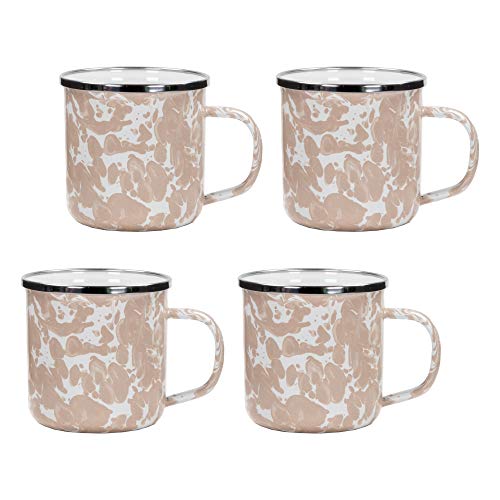 Taupe Swirl Enamel Coffee Mugs - Set of 4 (12 oz Each) - Durable Camping & Outdoor Enamelware Cups for Coffee, Tea, Hot Chocolate - Perfect for Picnics, Camping & Home Use