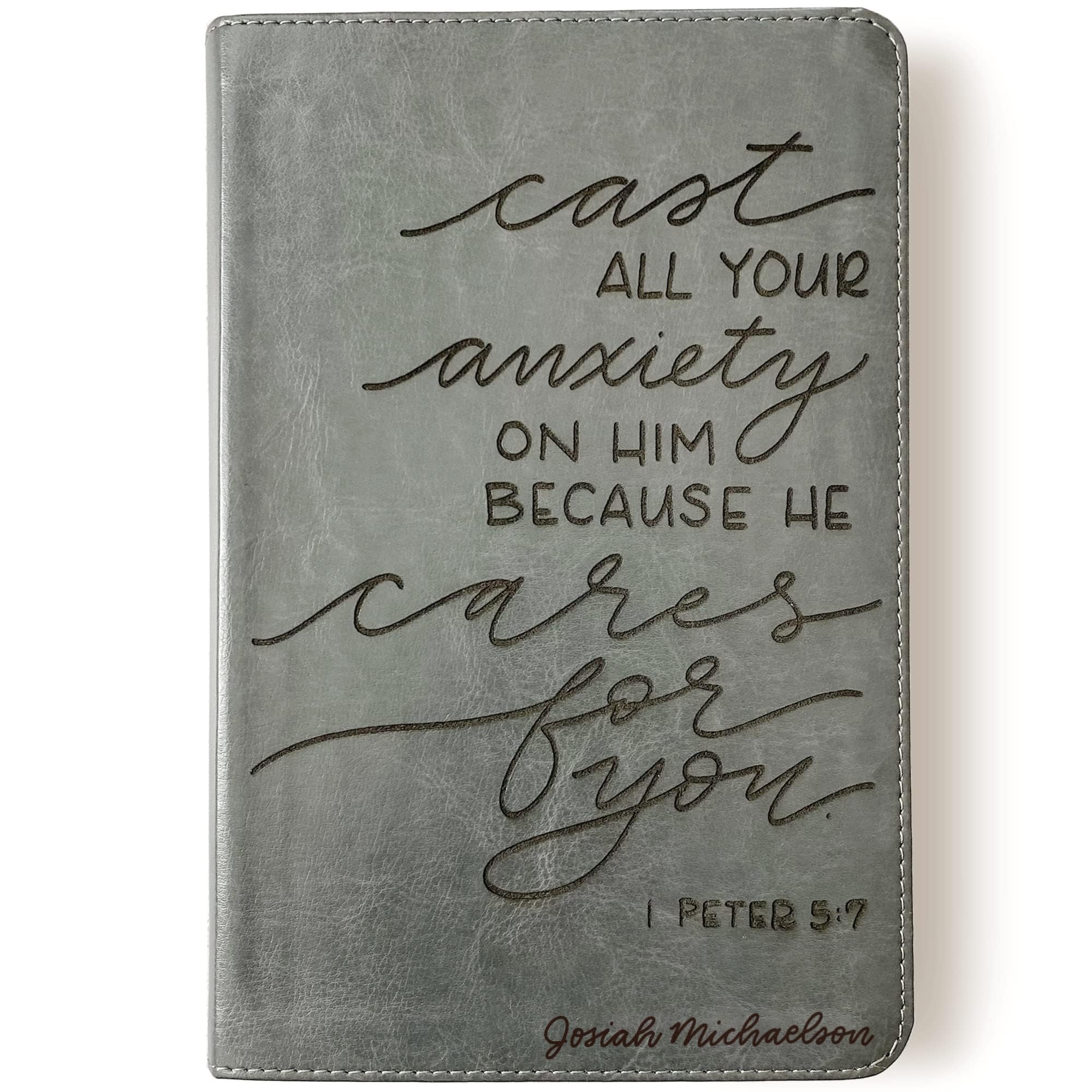 Hand Lettered & Laser Engraved ESV Bible - Gray TruTone Leather Cover Student Study Bible | Personalized Gift with Custom Name Engraving | Perfect for Graduation, Baptism & Daily Devotion