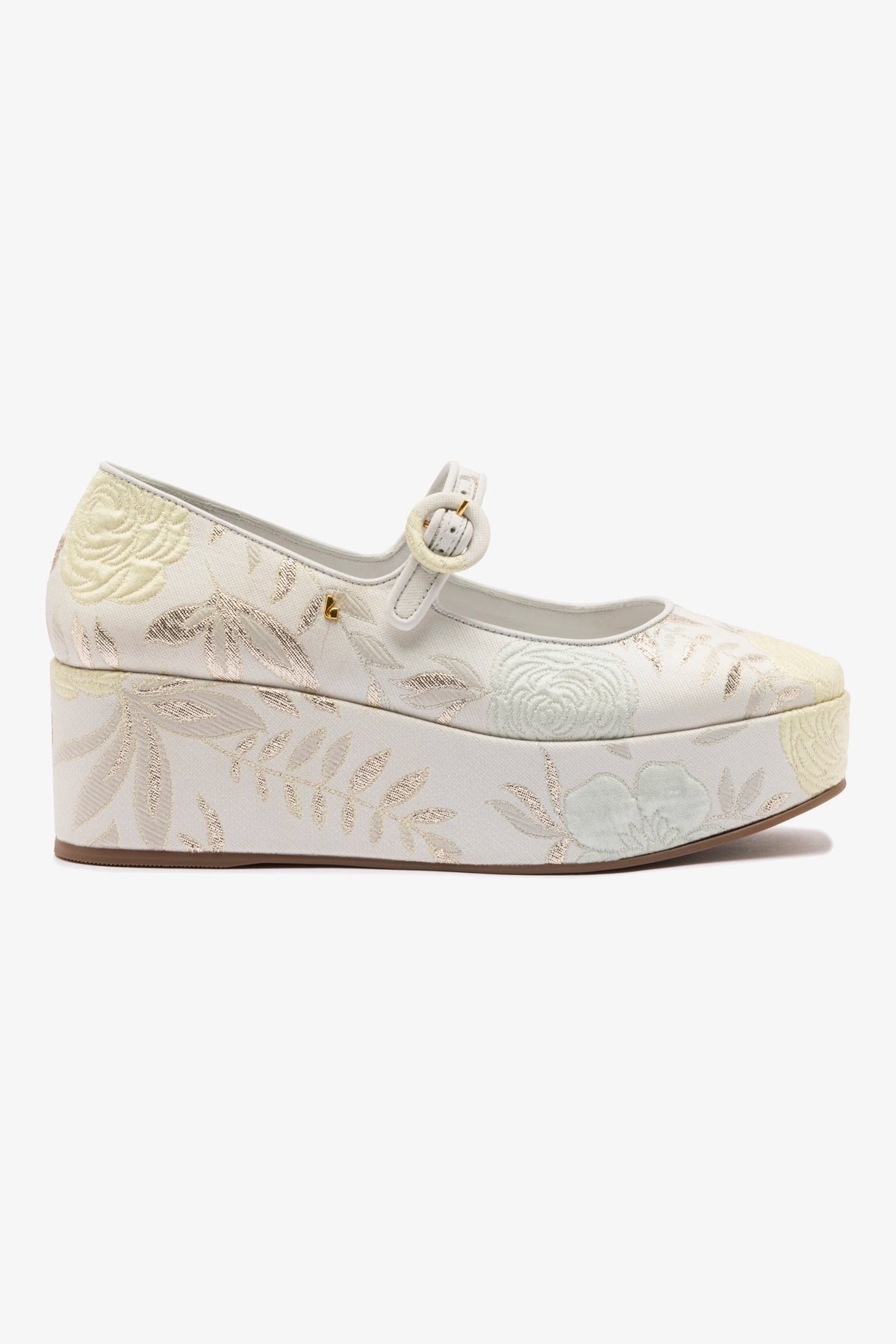 Larroudé x Markarian Blair Flatform Sandals in Yvette Ivory Brocade - Elegant Women's Dress Shoes for Weddings, Parties & Special Occasions