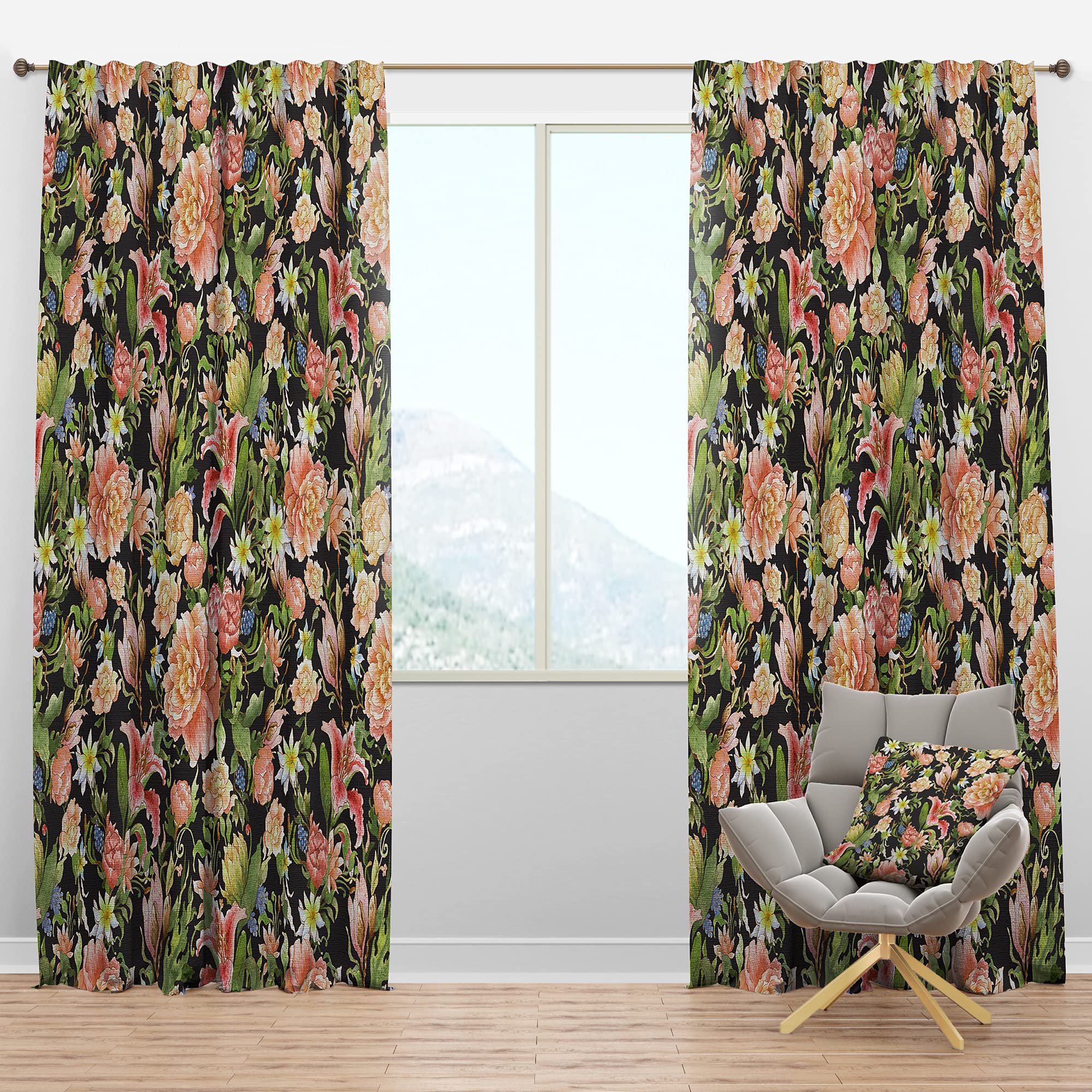 DesignQ Blackout Curtains - Pink Watercolor Floral Print Thermal Insulated Drapes for Bedroom & Living Room (52x95, Single Panel) - Perfect for Light Blocking, Privacy & Energy Efficiency