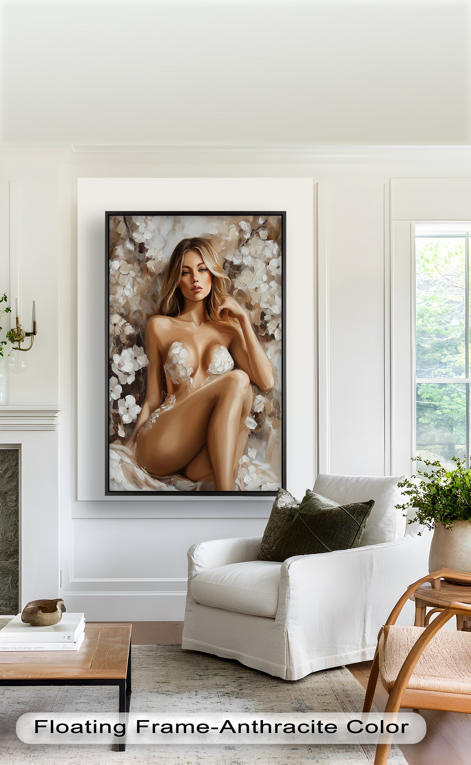 Blossom Muse Romantic Nude Oil Painting - Handmade Canvas Art for Home Decor, Bedroom & Living Room Wall Art
