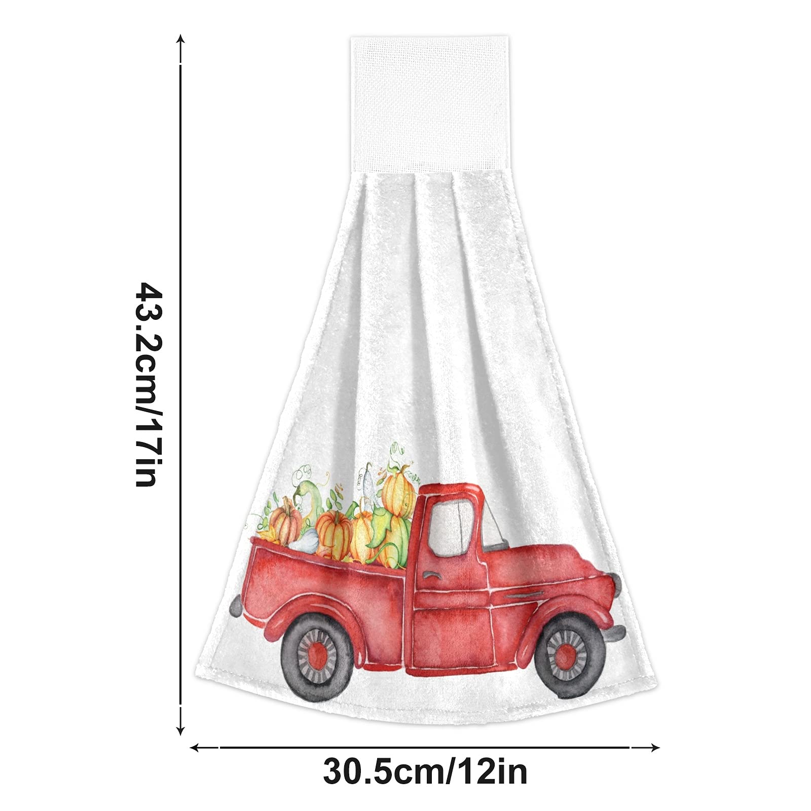 Autumn Truck Pumpkins Hanging Kitchen Towel Set of 2 - Red Harvest Dish Cloths, Hand Towels & Tea Towels | Absorbent Fast-Drying for Kitchen, Bathroom, Laundry Room Decor | Fall Farmhouse Decor, Thanksgiving Table Setting, Seasonal Home Accents