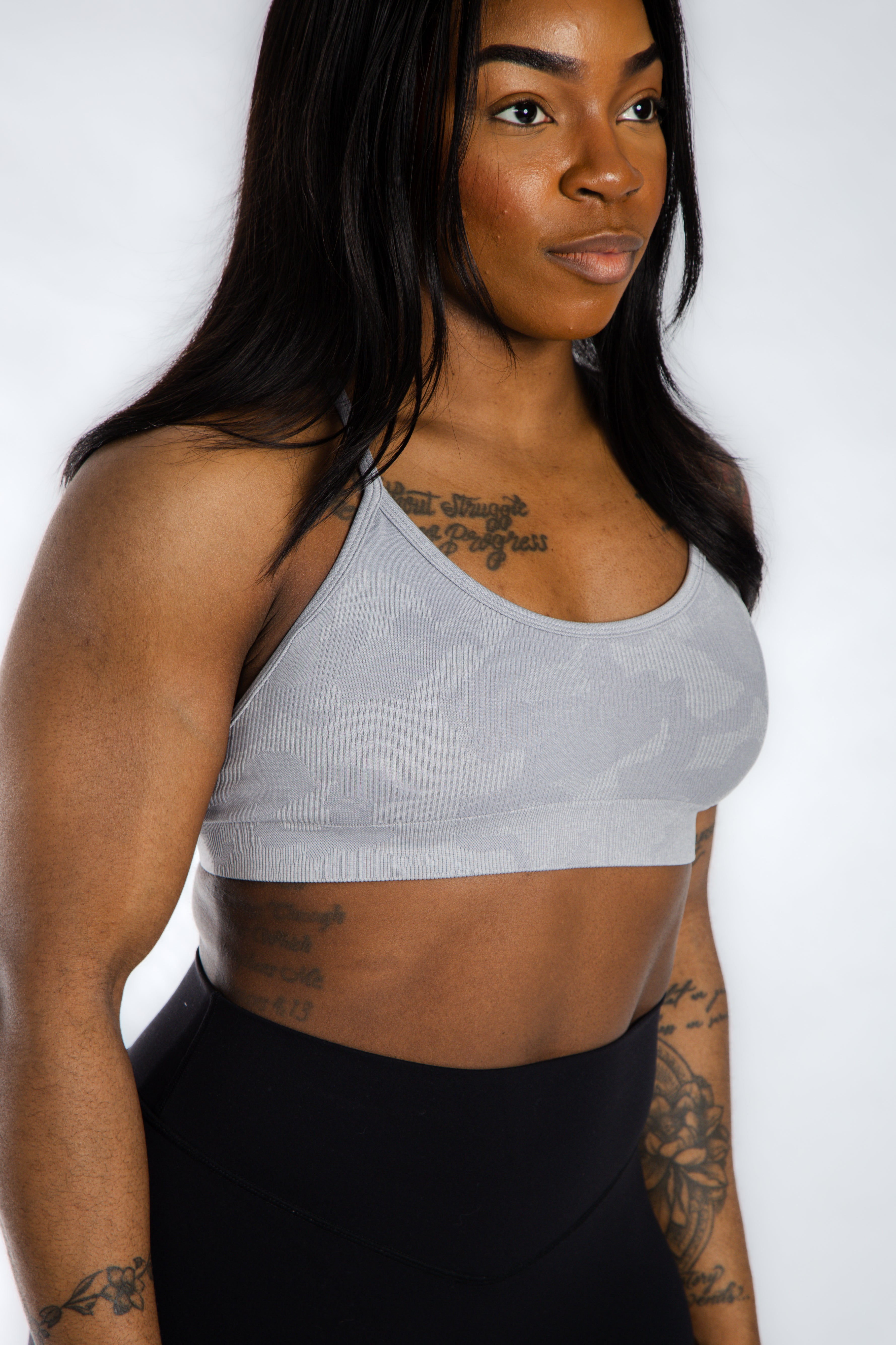 Sculpt Seamless Minimal Bra - Grey Camo | Comfortable Wireless Bralette for Yoga, Lounge & Everyday Wear