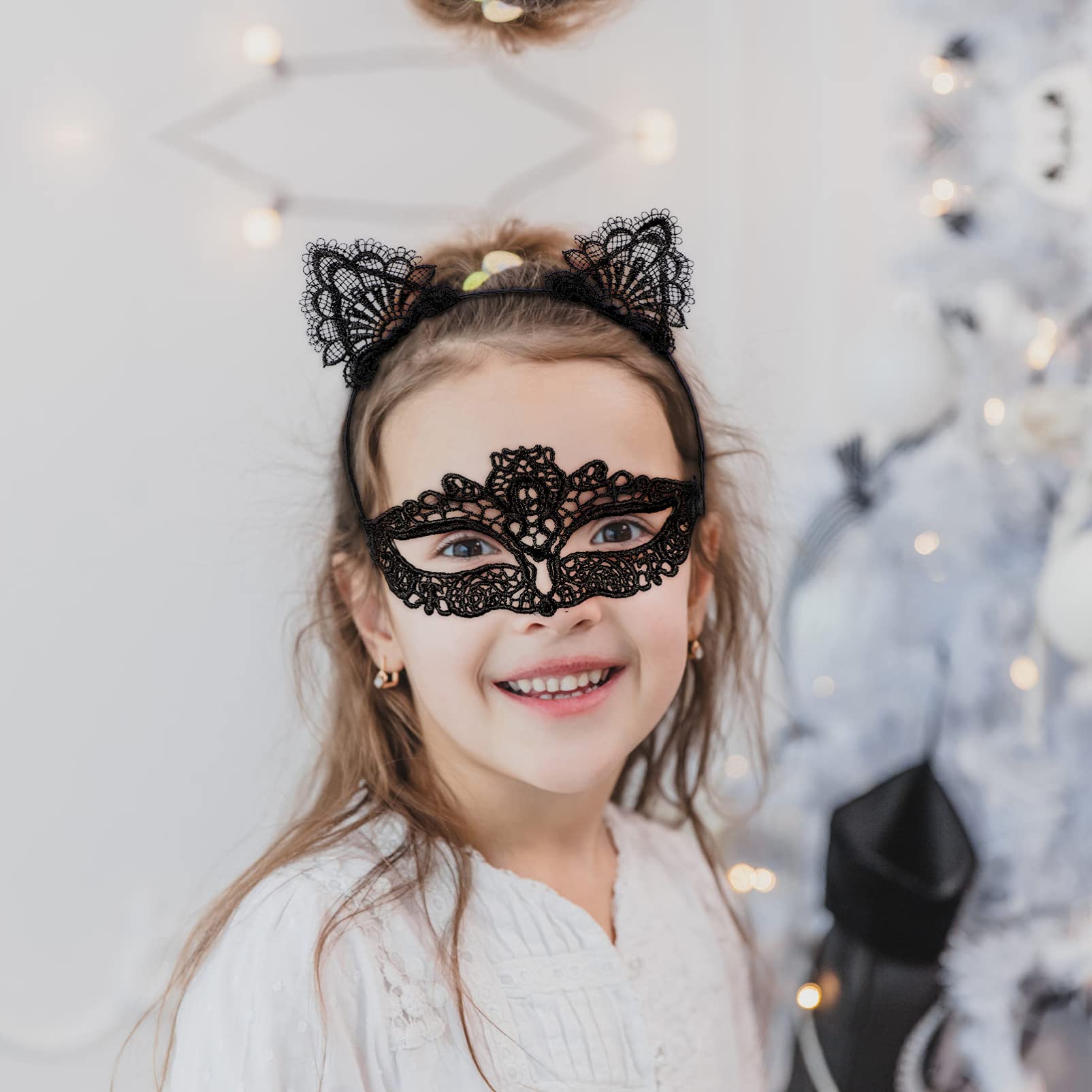 FRCOLOR Black Cat Lace Headband Set - Halloween Cat Ears Headpiece, Masquerade Party Hair Accessories for Women, Cosplay Costume Ears | Perfect for Halloween Parties, Cosplay Events, Themed Costume Nights and Photo Shoots
