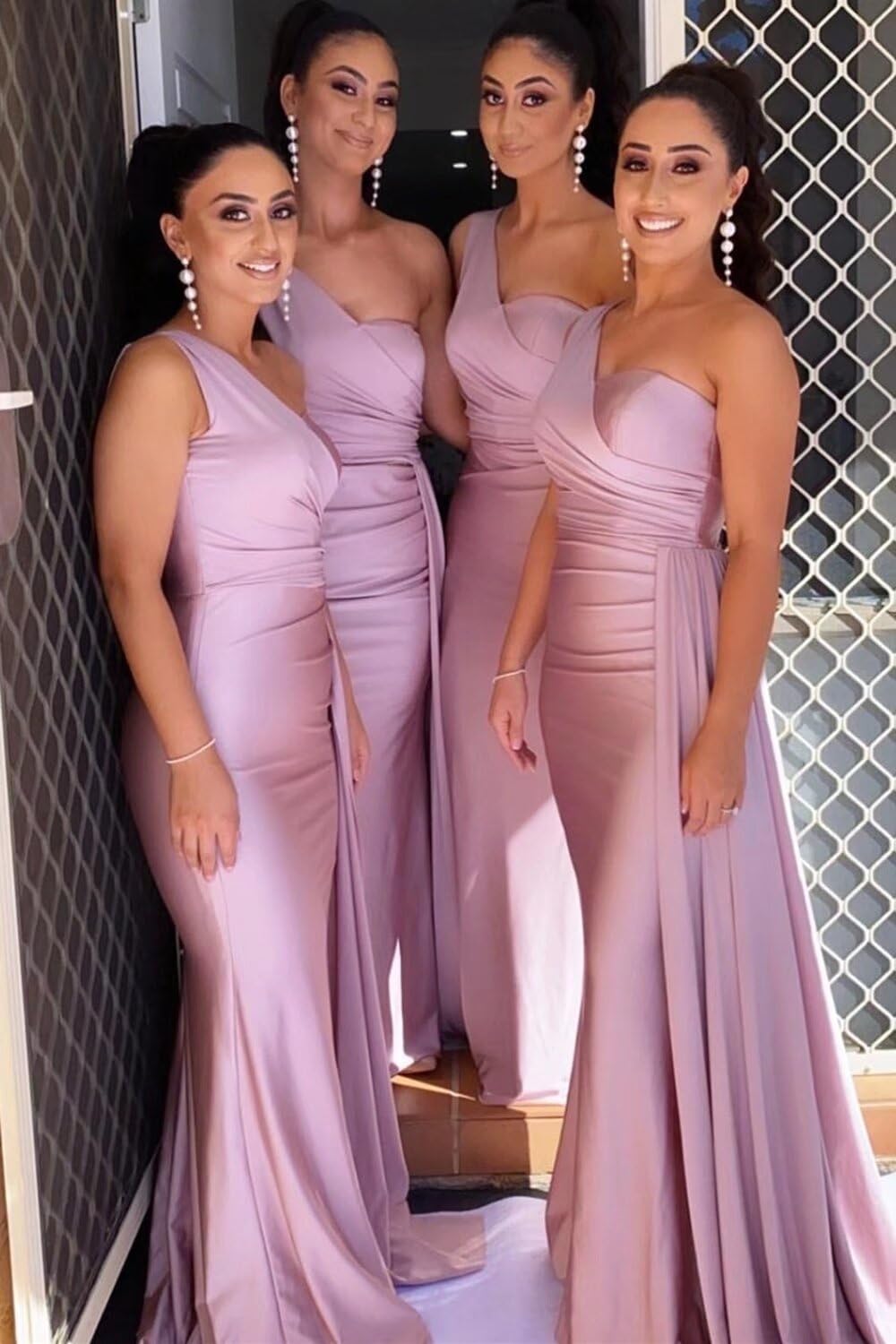 Elegant One Shoulder Prom Dresses Long Mermaid Satin Bridesmaid Gowns for Women - Formal Evening Dresses with Train for Weddings, Galas & Special Occasions