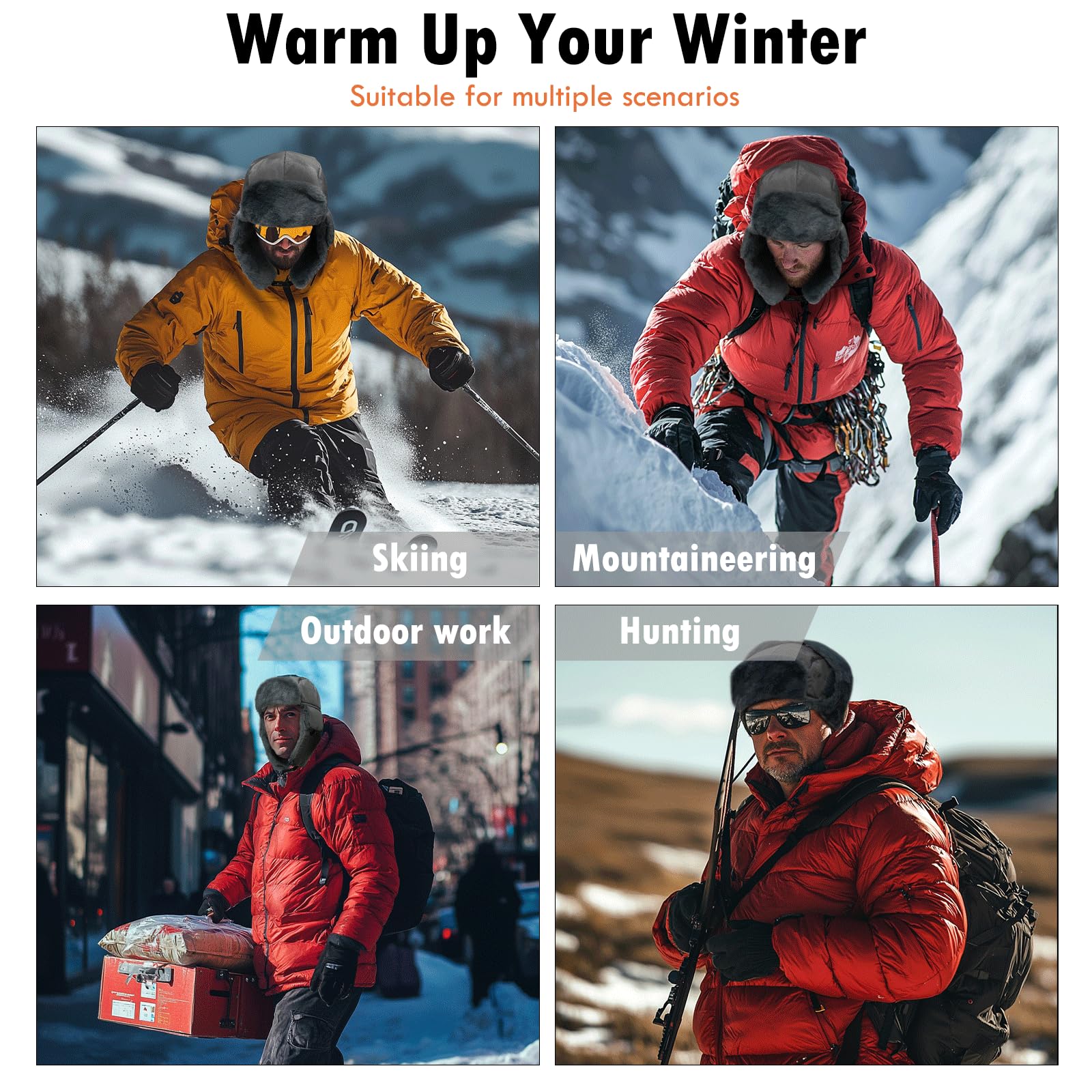 Heated Trapper Hat with 7.4V Rechargeable Battery - Warm Winter Hunting Hat for Men & Women - Faux Fur Lined Outdoor Hat for Cold Weather Activities