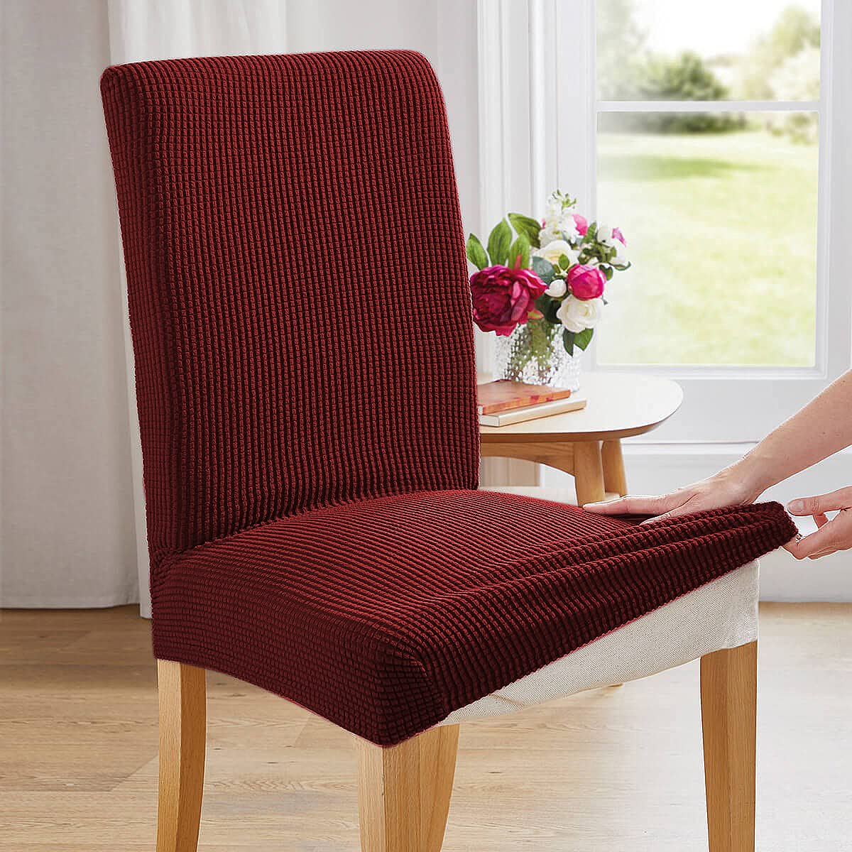 Aertiavty 4-Piece Dining Chair Covers Set - Stretchable Slipcovers for Kitchen & Parsons Chairs, Burgundy Red - Perfect for Home, Restaurant & Office Use