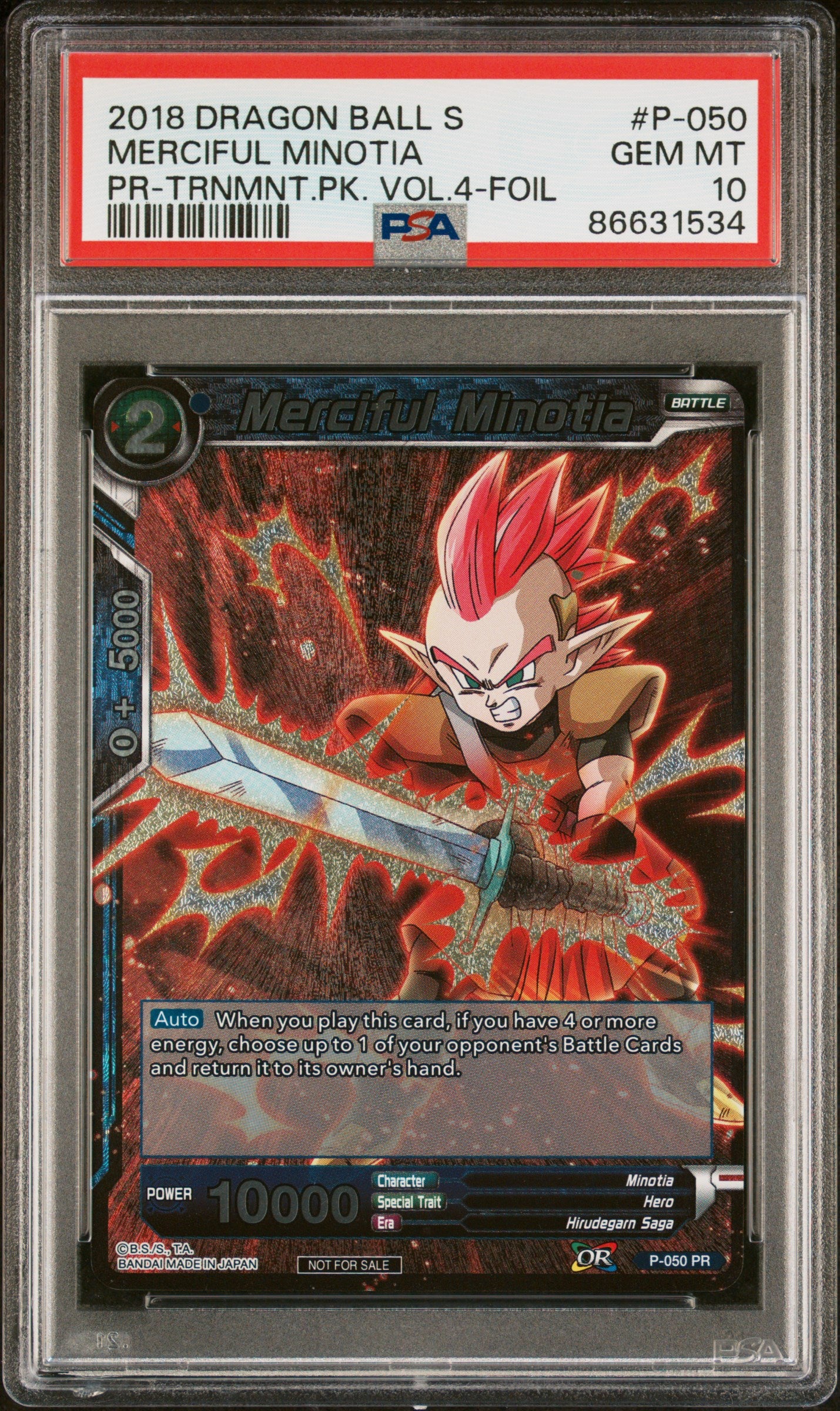 2018 Dragon Ball Super Merciful Minotia #P 050 PSA 10 Graded Card - Perfect for Collectors, Anime Fans & TCG Enthusiasts