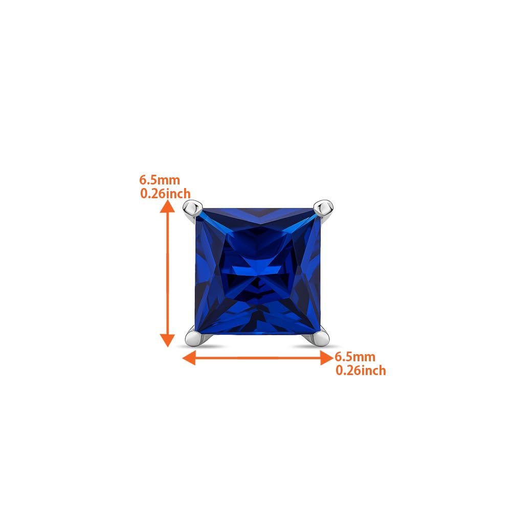 0.25 Inch Square 14K White Gold Stud Earrings for Women - Hypoallergenic Solid 585 Gold with Sapphire/Ruby/Emerald Gemstones - Perfect for Everyday Wear, Office, Parties & Special Occasions - Gift Ready in Jewelry Box