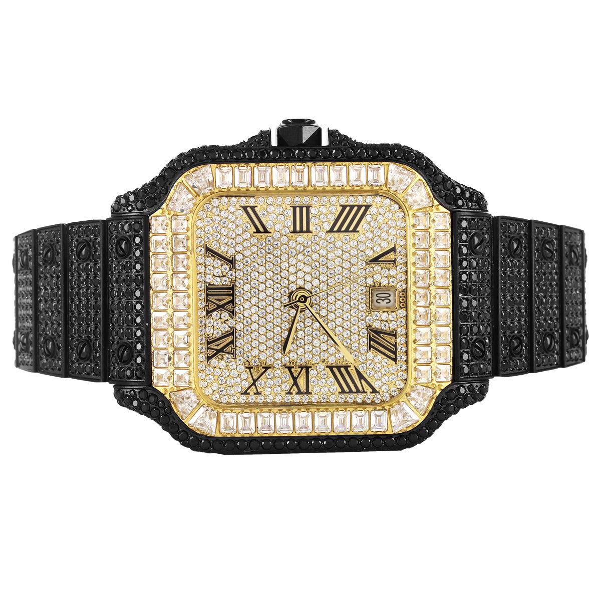 Men's Icy Black Stainless Steel Bezel Gold Tone Luxury Watch - Elegant Dress Watch for Business, Formal Events & Special Occasions