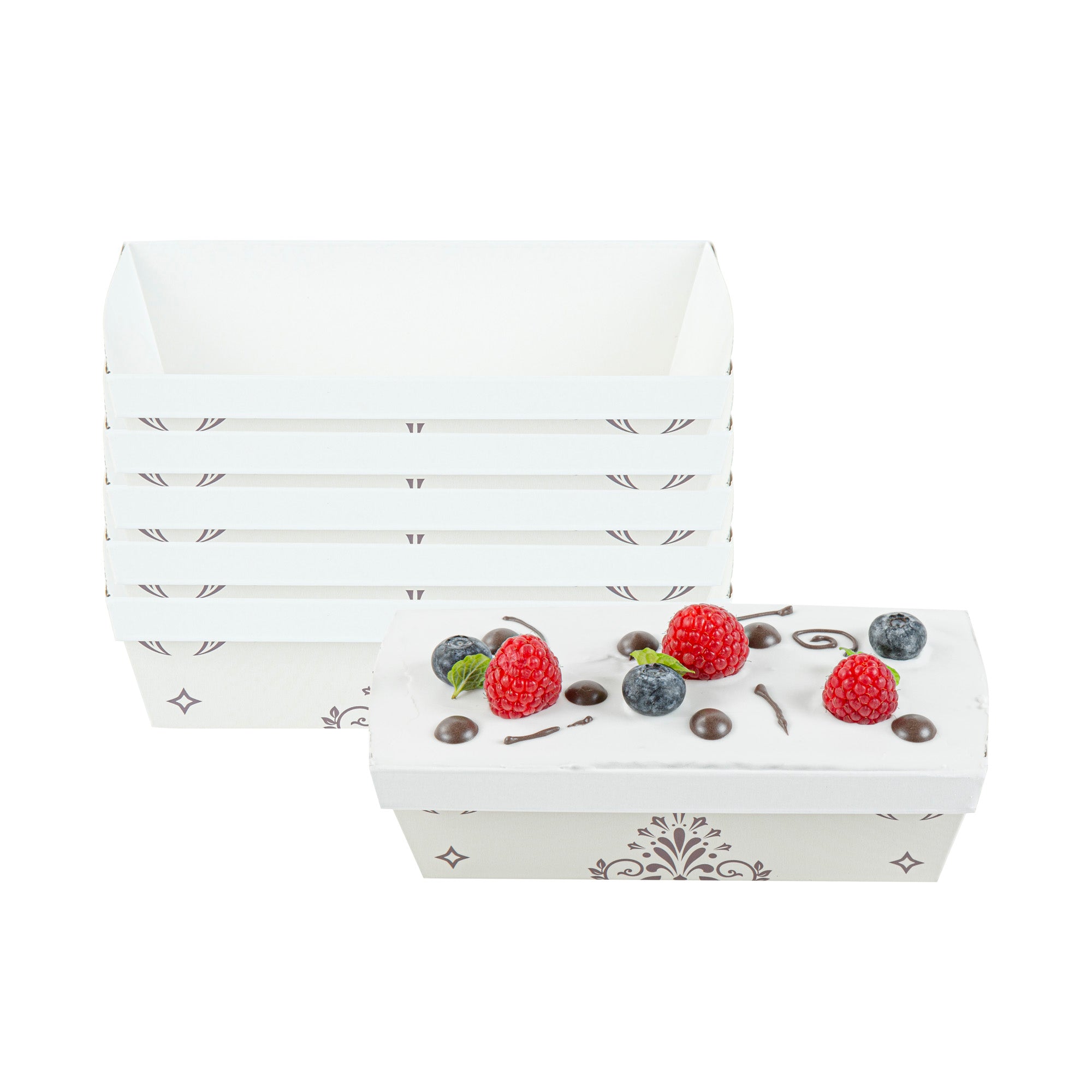 Bake Tek 13 oz Beige Vintage Floral Greaseproof Paper Loaf Pans - 7 x 3.25 x 2 Inches - Pack of 100 - Perfect for Homemade Bread, Cakes & Party Treats Baking