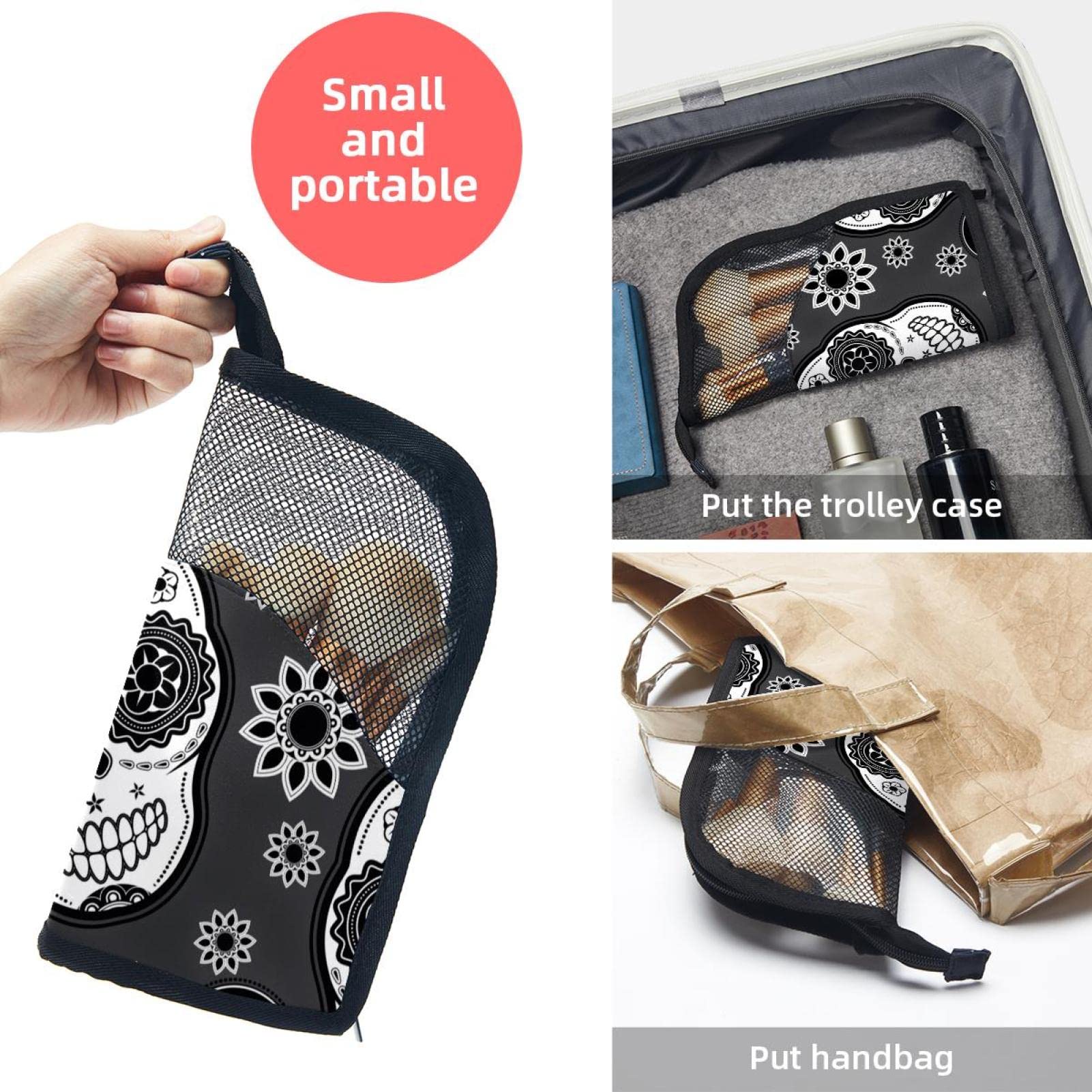 Premium 12-Piece Makeup Brush Organizer Bag with Skull Gray Floral Design - Portable Travel Makeup Brush Holder Case for Professional Artists & Home Use