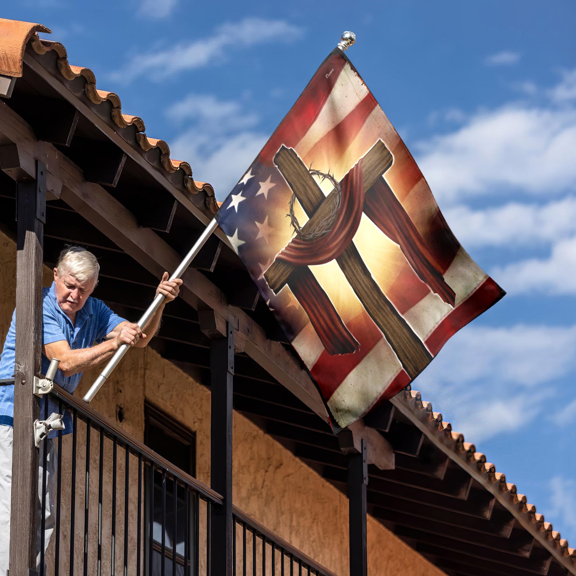 Christian Cross Flag 30x40 Inch - Double Sided Heavy Duty Canvas American Christian Decorations for Indoor & Outdoor Use - Perfect for Home, Church, and Garden Display