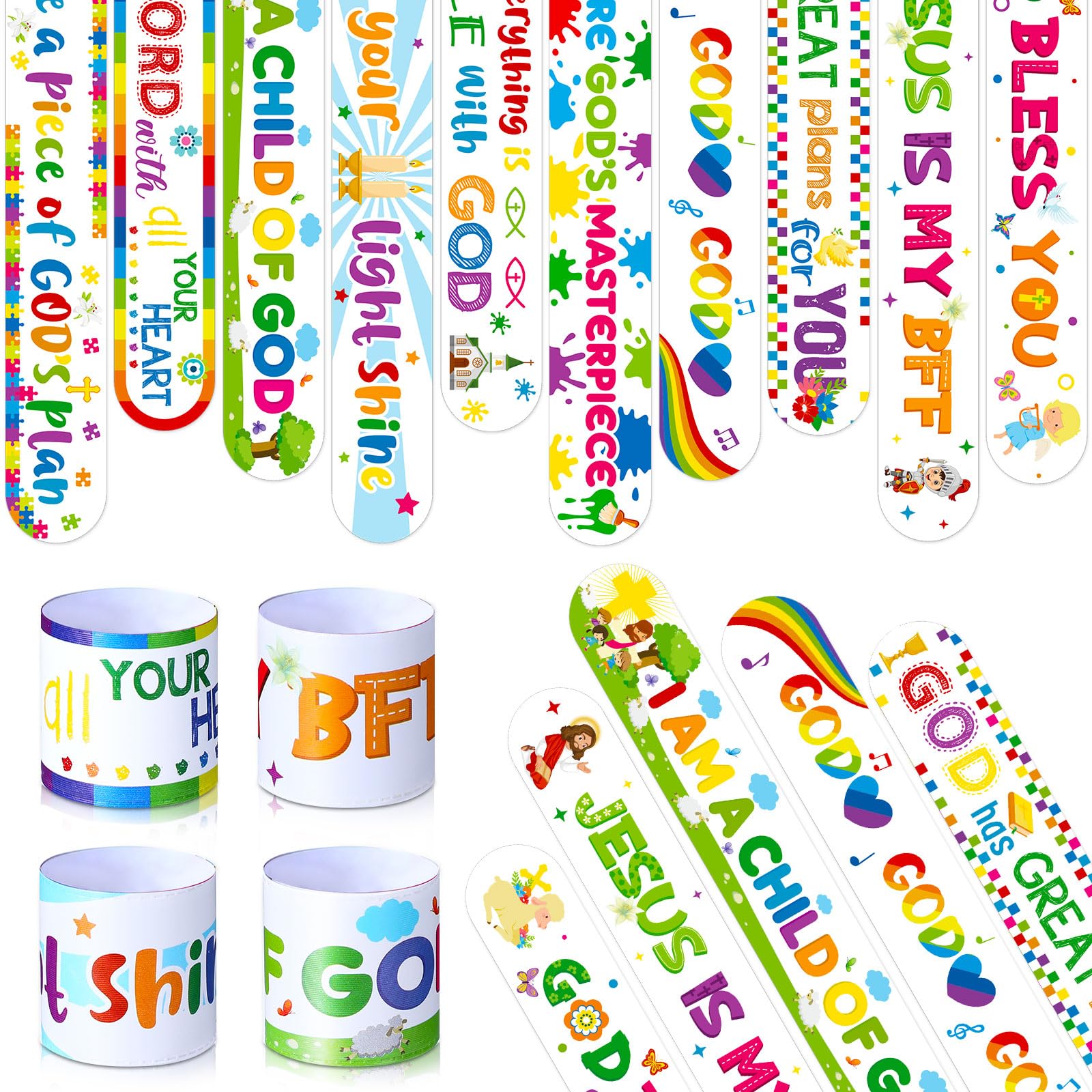 40 Pcs Bible Verse Slap Bracelets - Religious Christian Wristbands for Kids with Inspirational Messages (Jesus Loves You, He Is Risen) - Motivational Sunday School Supplies & Easter Gifts - Perfect for Church Events, Youth Groups, and Christian Outreach Programs