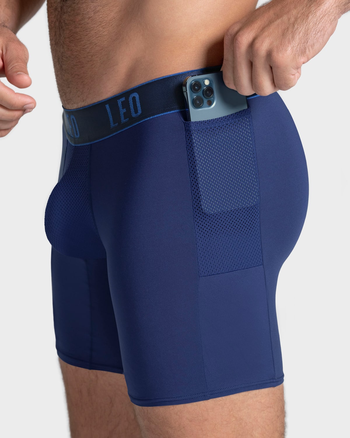 Breathable Long Athletic Boxer Briefs with Side Pocket - Moisture-Wicking Men's Underwear for Sports & Workout