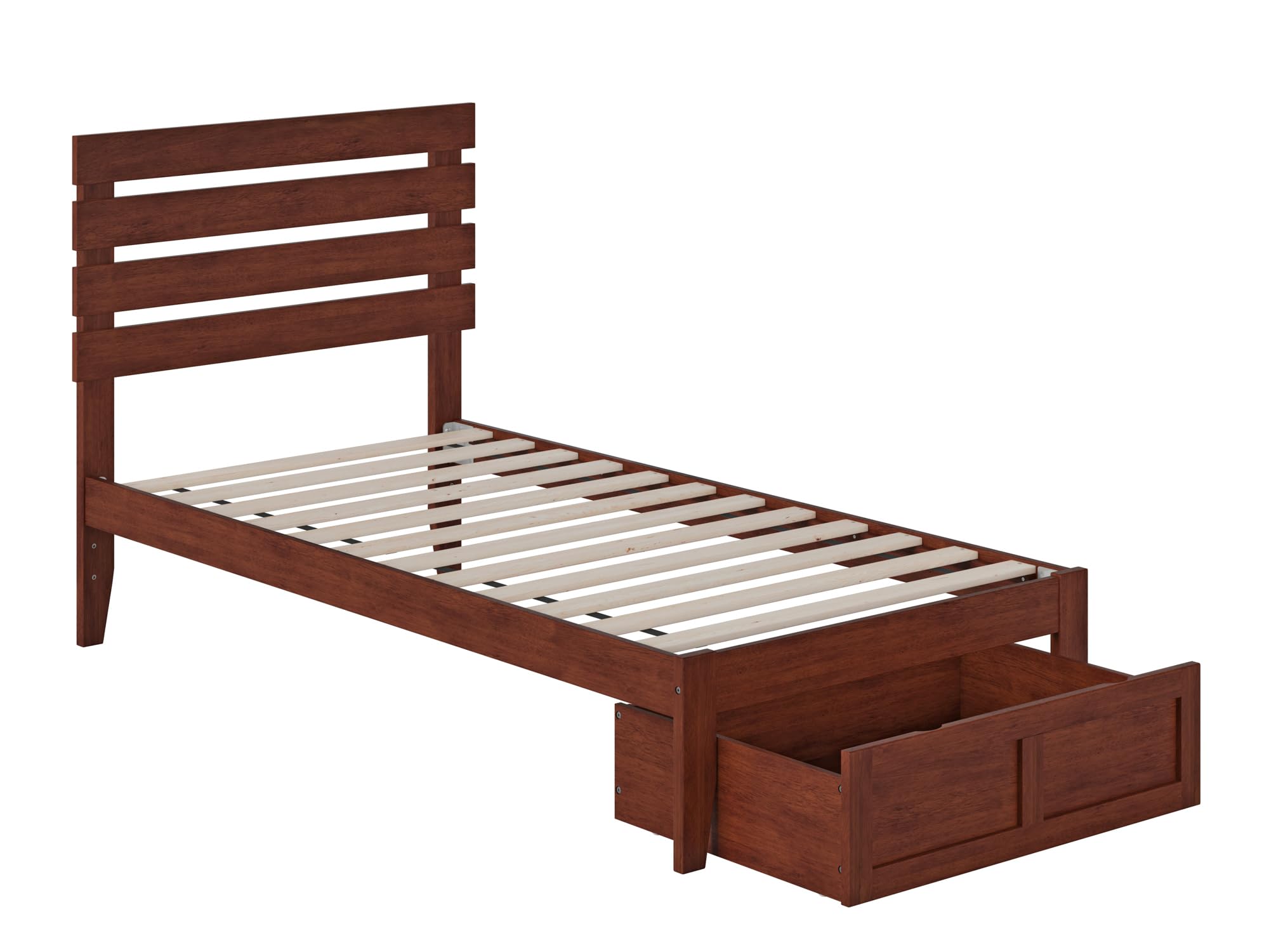 AFI Oxford Twin Size Platform Bed Frame with Foot Drawer & USB Charging Station - Walnut Finish, Space-Saving Storage Solution for Small Bedrooms & Dorm Rooms