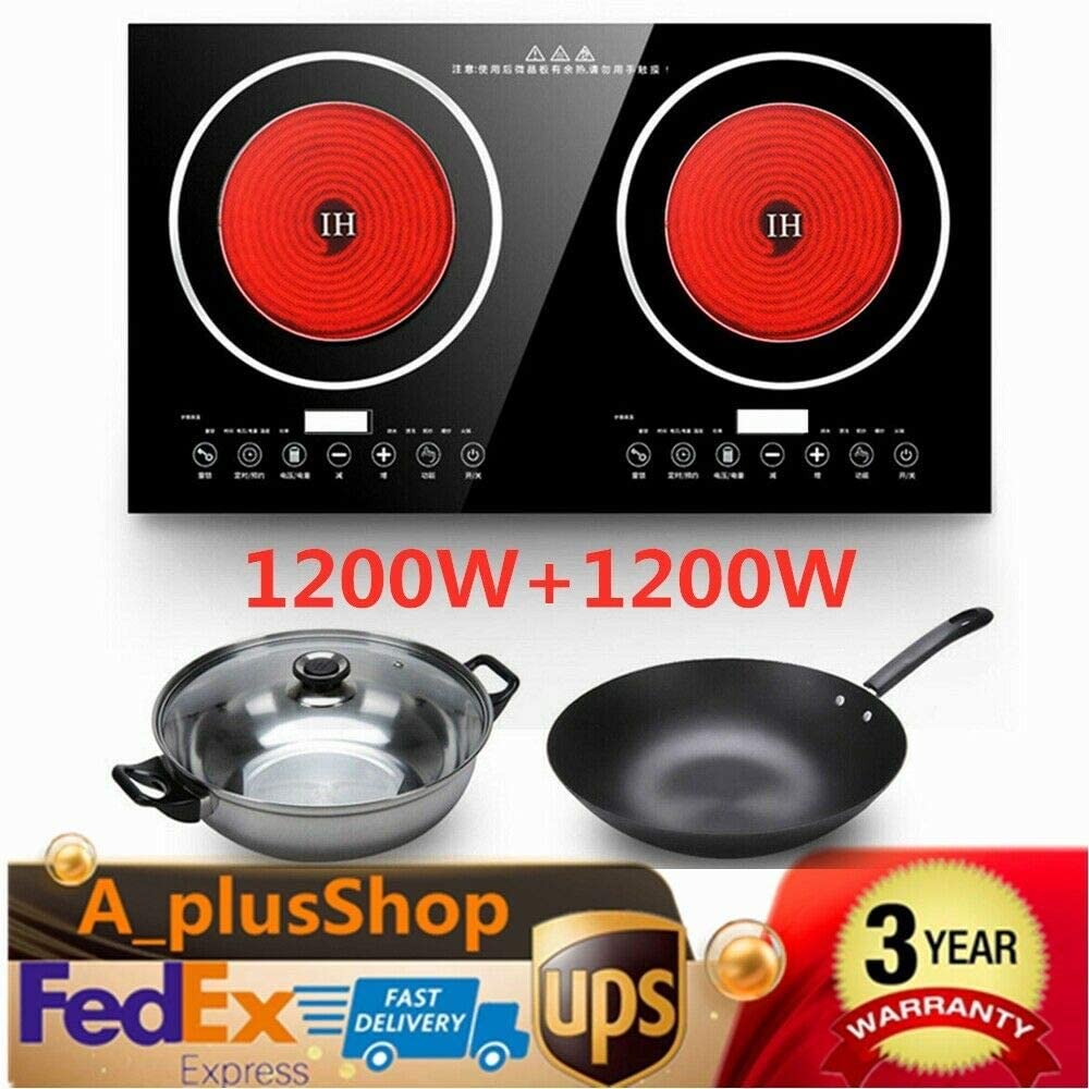 1200W Dual Induction Cooktop with Digital Controls - Stainless Steel Electric Stove for Home & Commercial Kitchens | Portable Countertop Burner for Cooking, Boiling & Frying | Perfect for Apartments, RVs & Outdoor Use