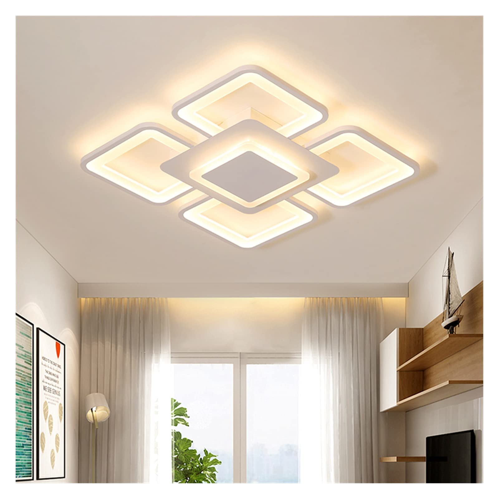 Modern LED Ceiling Pendant Light - Dimmable Black Square/Rectangle Chandelier with Remote Control | Energy Efficient Lighting for Living Room, Bedroom, Kitchen & Loft Spaces