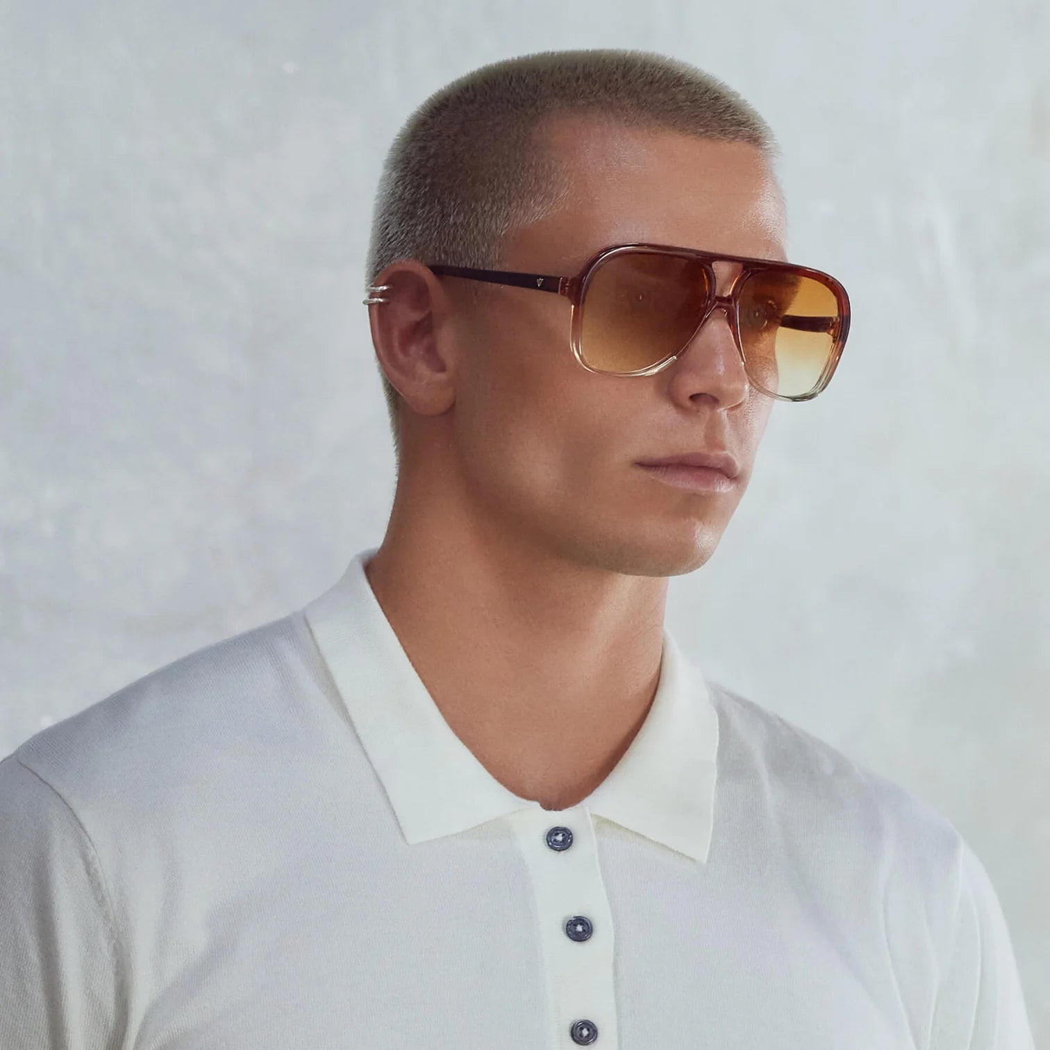 Bang Sunglasses - Burnt Orange Fade to Crystal Frame with Gold Metal Trim & Orange Gradient Lenses for Outdoor Sports and Fashion