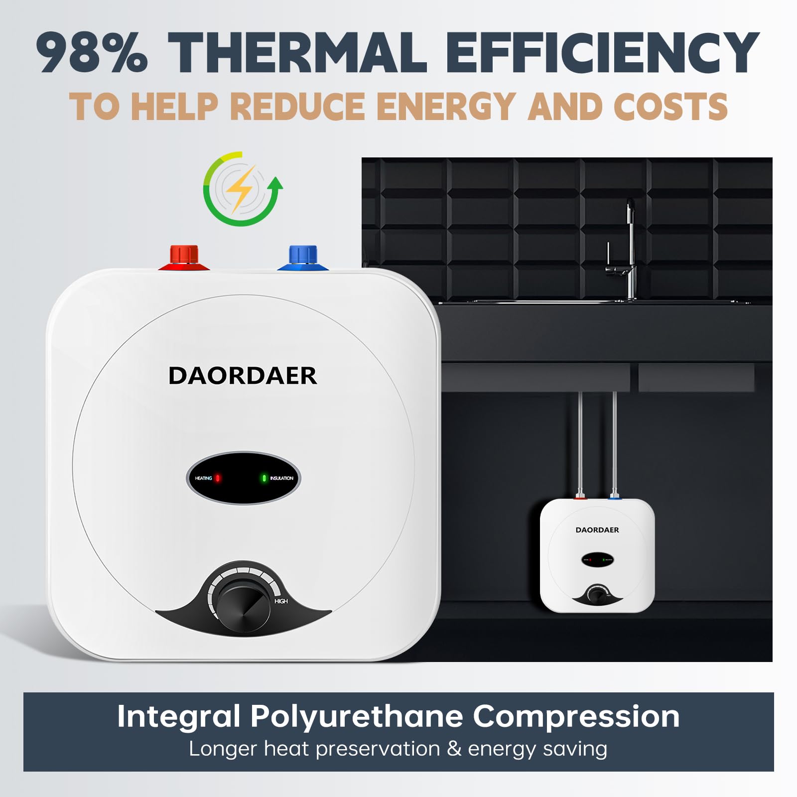 1.5kW Mini Tank Electric Water Heater - 2.5 Gallon Compact Under Sink Water Heater with Knob Temperature Control - 110/120V Instant Hot Water for Home Kitchen - Perfect for Small Spaces, RVs & Office Break Rooms (White)