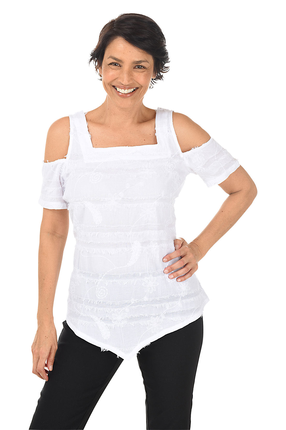 Sexy Cold Shoulder Lace-Up Eyelash Trim Blouse - Women's Fashion Tops for Date Night & Party Outfits