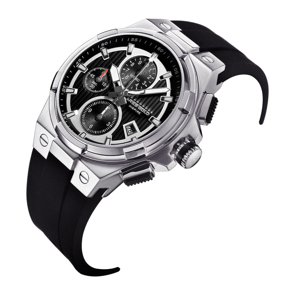 ARIES GOLD KING Silver Stainless Steel Men's Watch with Black Synthetic Strap - Model G7311SBKS - Perfect for Business, Formal Occasions & Everyday Wear