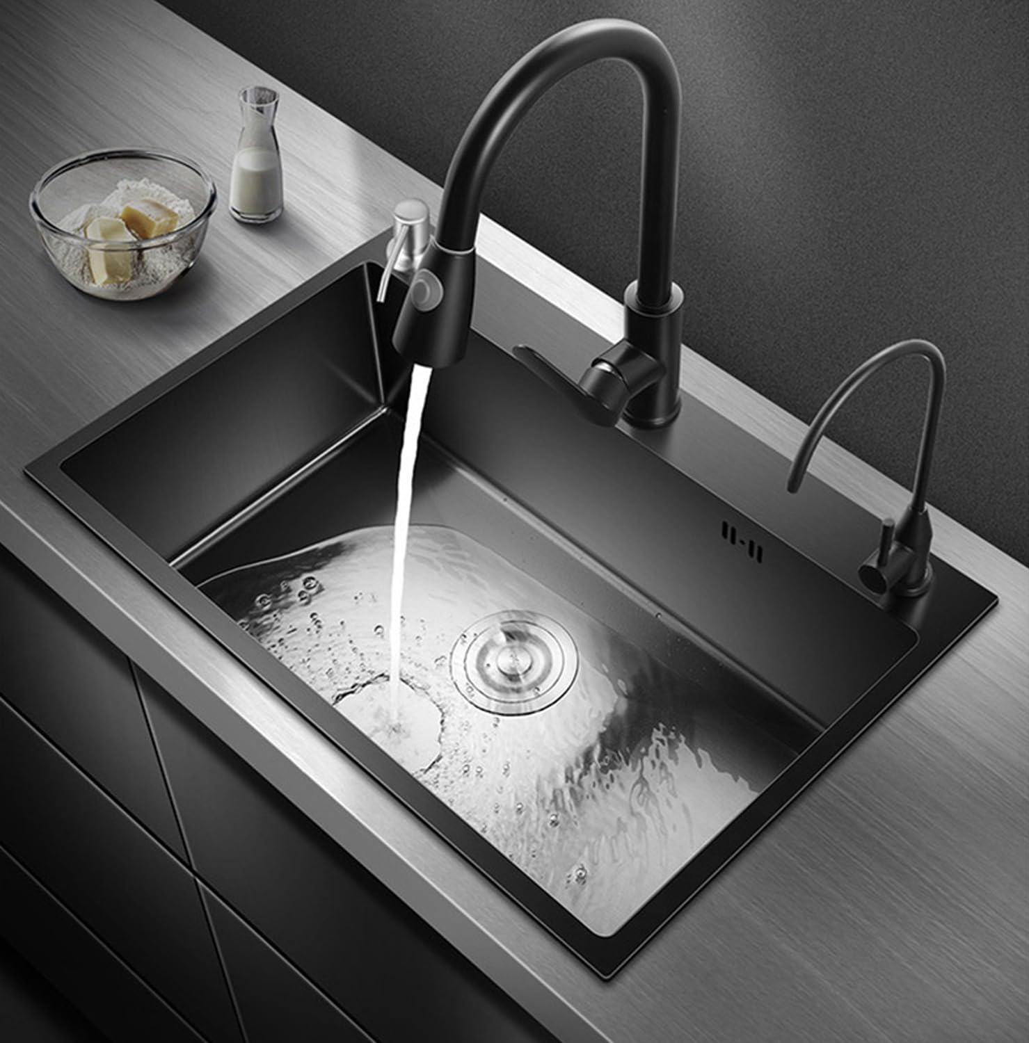 LIJIJUCN Black Single Bowl Stainless Steel Kitchen Sink - 55 x 45cm Drop-in/Topmount Farmhouse Workstation Sink with Sliding Accessories - Perfect for Modern Kitchens, Food Prep & Dishwashing