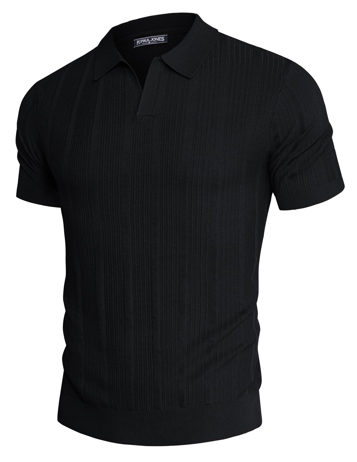 PJ PAUL JONES Men's Textured Knit V-Neck Polo Shirts - Breathable Summer Casual Shirt for Golf, Office & Outdoor Activities