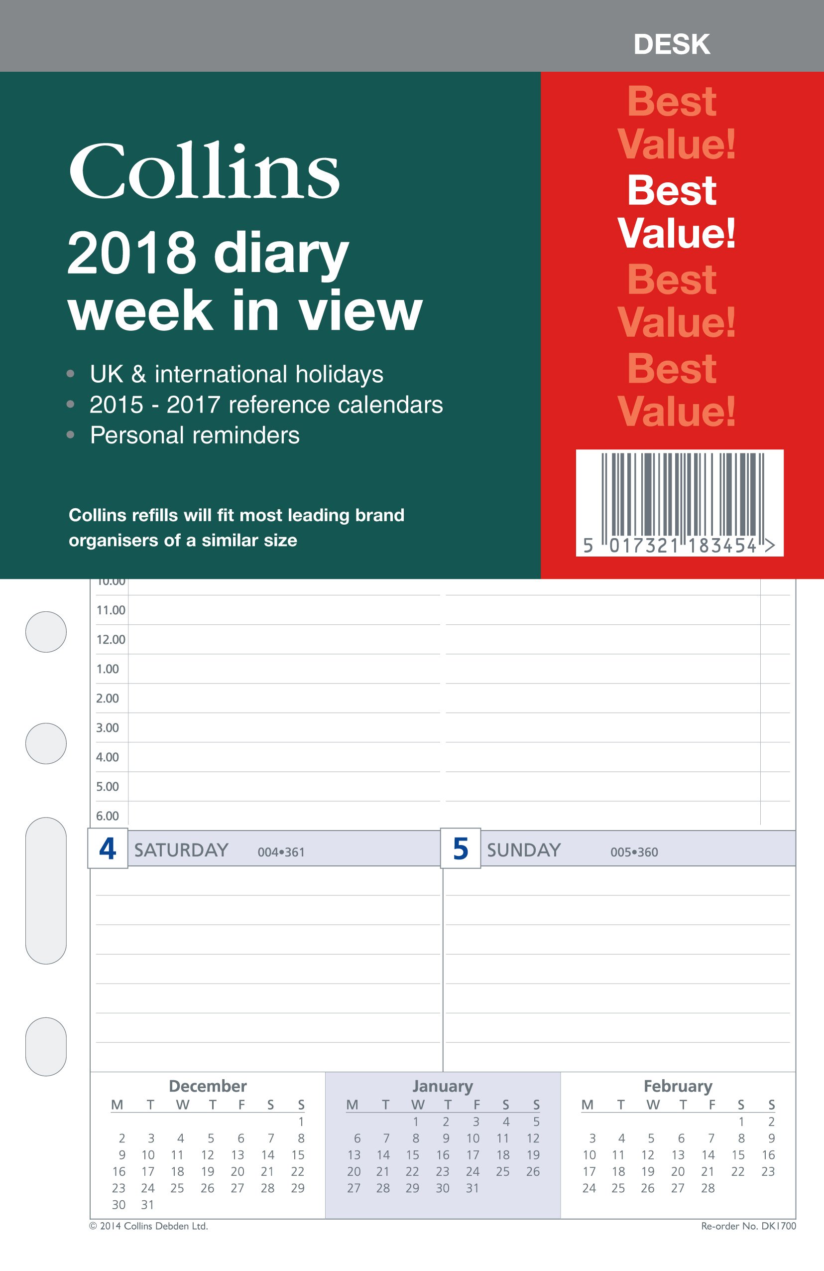 DK1700-18 Desk Organizer Refill - 2018 Week-to-View Planner | Perfect for Office, Home & School Organization | Stay Productive with Daily, Weekly & Monthly Planning