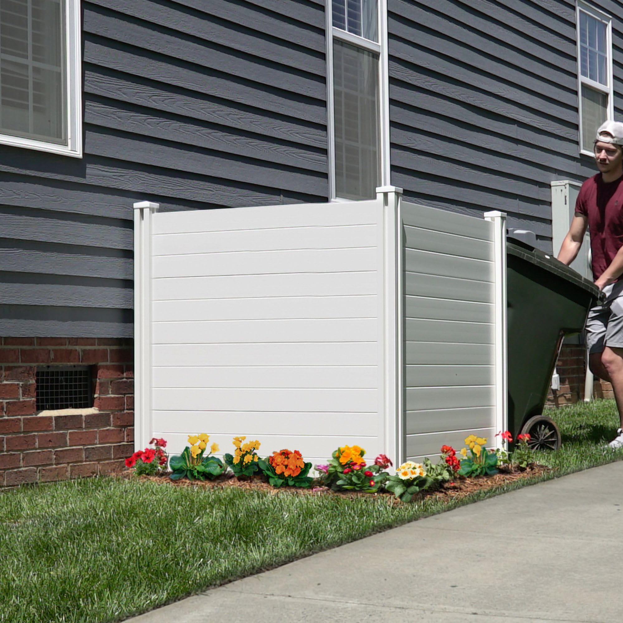 4ft x 4ft White Vinyl Privacy Screen Fence - 2 Panel No Dig Outdoor Enclosure for AC Units, Trash Cans & Pool Equipment | Durable Weatherproof Privacy Panels | Perfect for Backyard, Patio & Garden Privacy Solutions (Model ZP19014)