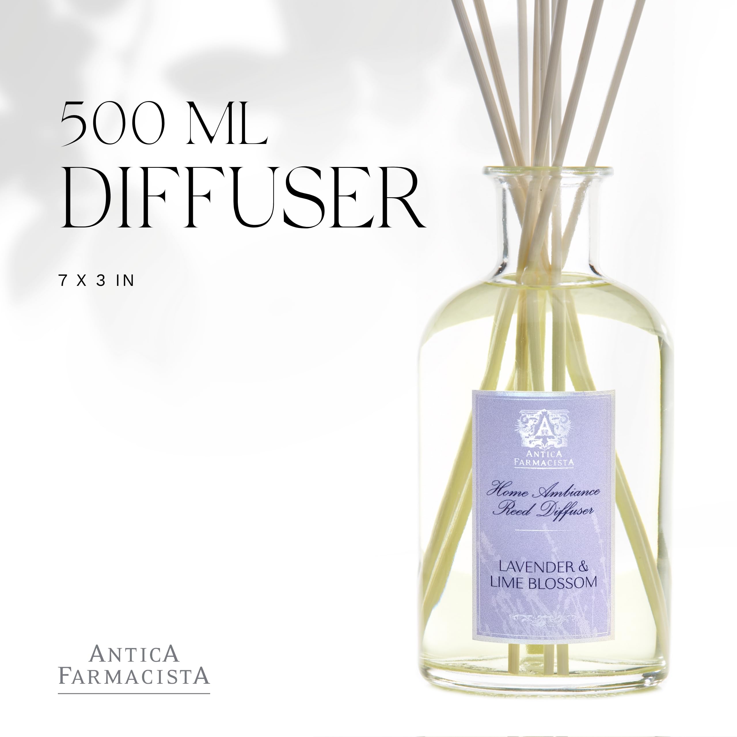 Antica Farmacista Lavender & Lime Blossom Reed Diffuser - 16.9 Fl Oz Home Fragrance Oil - Aromatherapy for Bedroom, Bathroom & Living Room Relaxation