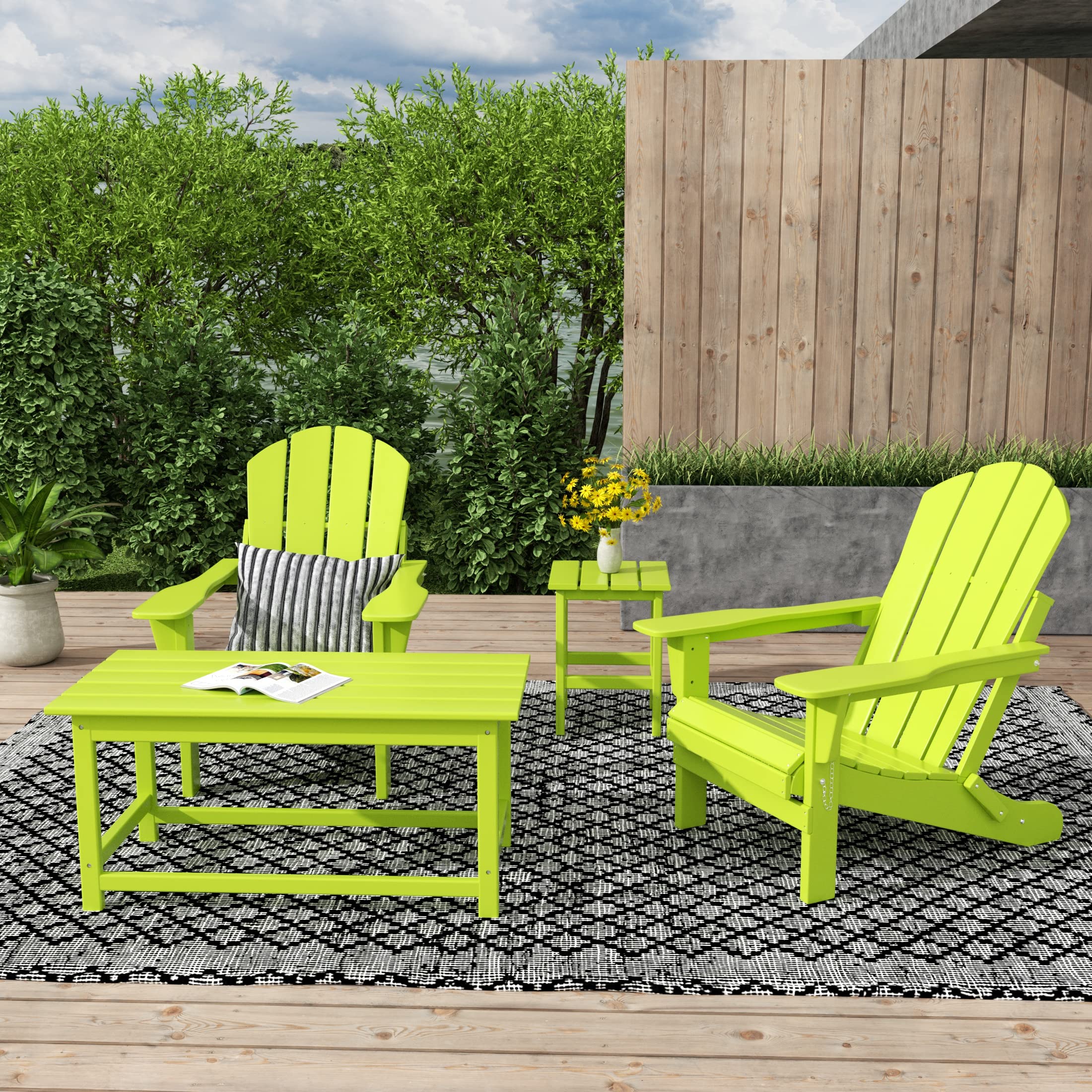 WestinTrends Malibu 3-Piece Outdoor Patio Furniture Set - All-Weather Poly Lumber Adirondack Coffee Table & 2 Side Tables in Lime Green - Perfect for Poolside, Garden, Deck or Backyard Relaxation