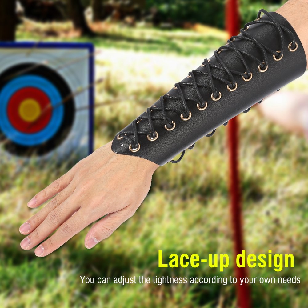 1Pcs Archery Arm Guard - Leather Lace-Up Bracer for Recurve Bow Hunting & Shooting - Protective Wristband & Arm Armor (Black) - Ideal for Target Practice, Outdoor Sports & Archery Training
