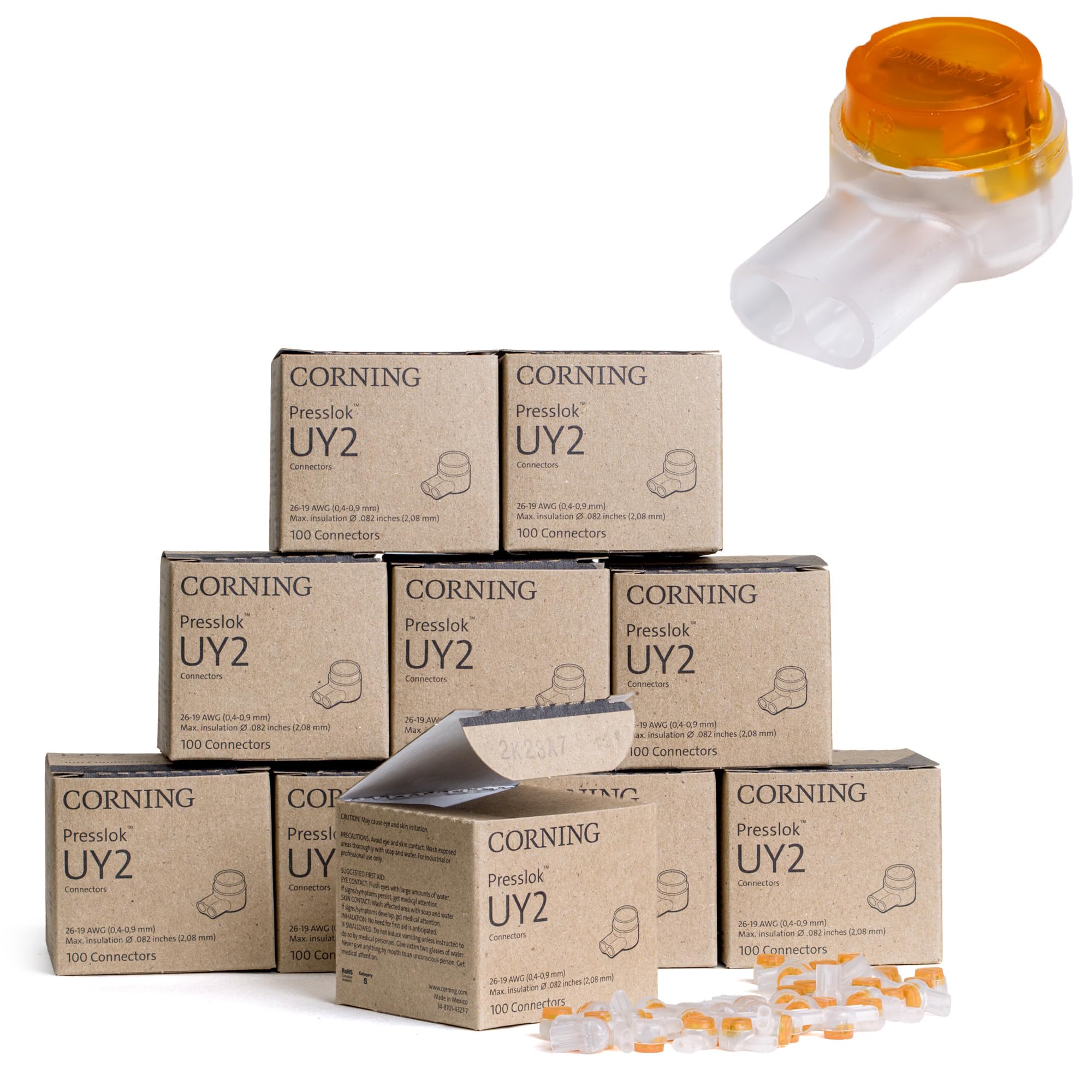 Corning UY2 1000Pk Presslok Connector - Solvent Resistant Splice Terminals for Electrical Wires, Automotive, Data, Oil & Telephone Applications (1000 Pack) - Ideal for Harsh Environments & Secure Wire Connections