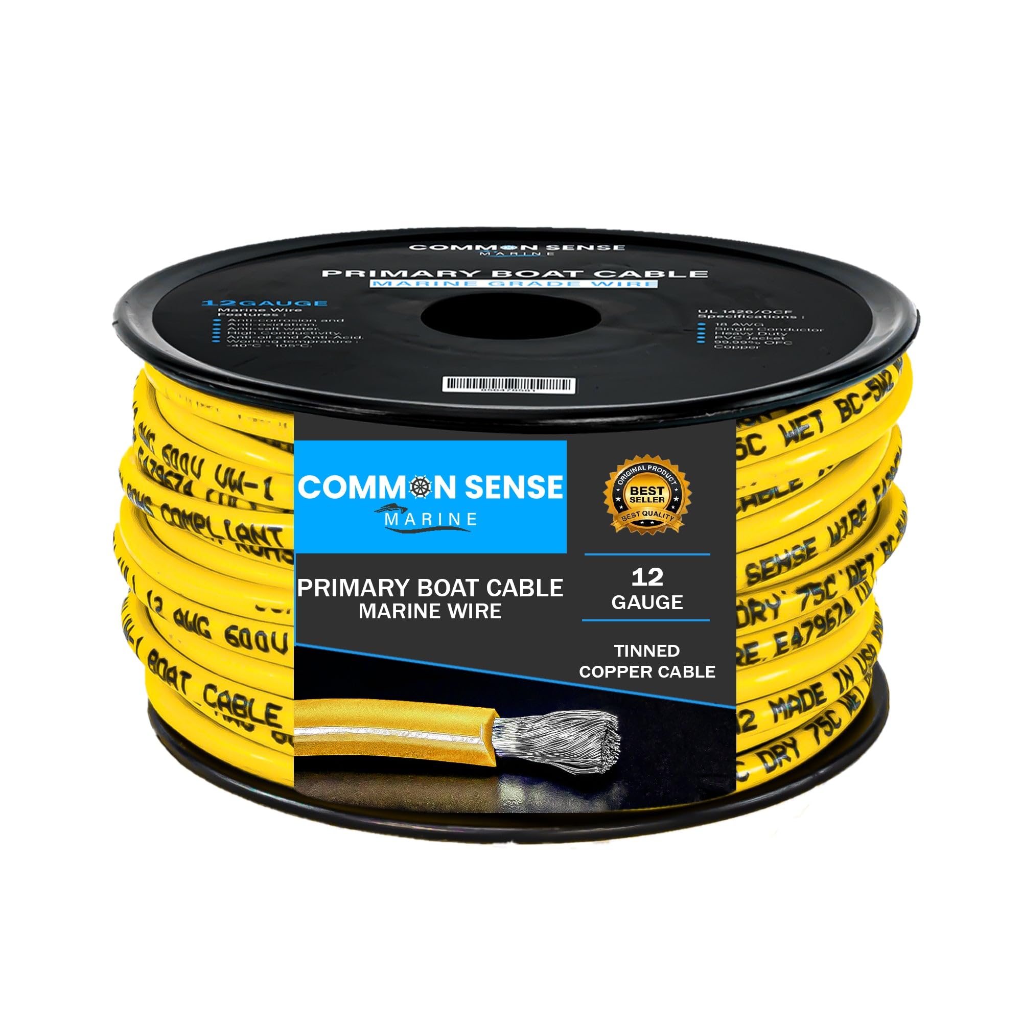 12 Gauge Primary Boat Cable 500ft - Marine Grade Tinned Oxygen-Free Copper Wire - 12 AWG UL 1426 PVC Wire for Boats, Automotive, Speakers, Campers & Trailers - Perfect for Marine Electrical Systems, RV Wiring, and Audio Installations