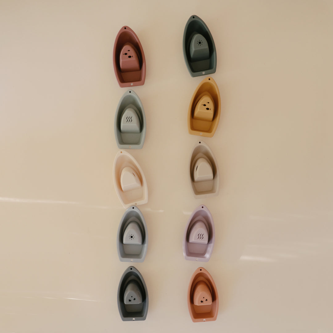 Mushie Stackable Bath Boats - Fun & Safe Bathtub Toys for Toddlers & Kids - Perfect for Sensory Play, Bath Time Learning & Water Play Activities