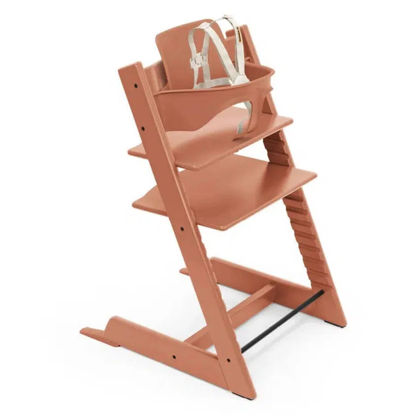 Stokke Tripp Trapp High Chair with Baby Set - Adjustable Ergonomic Wooden Chair for Toddlers & Infants | Safe & Durable Nursery Furniture for Feeding, Learning & Playtime | Terracotta Color