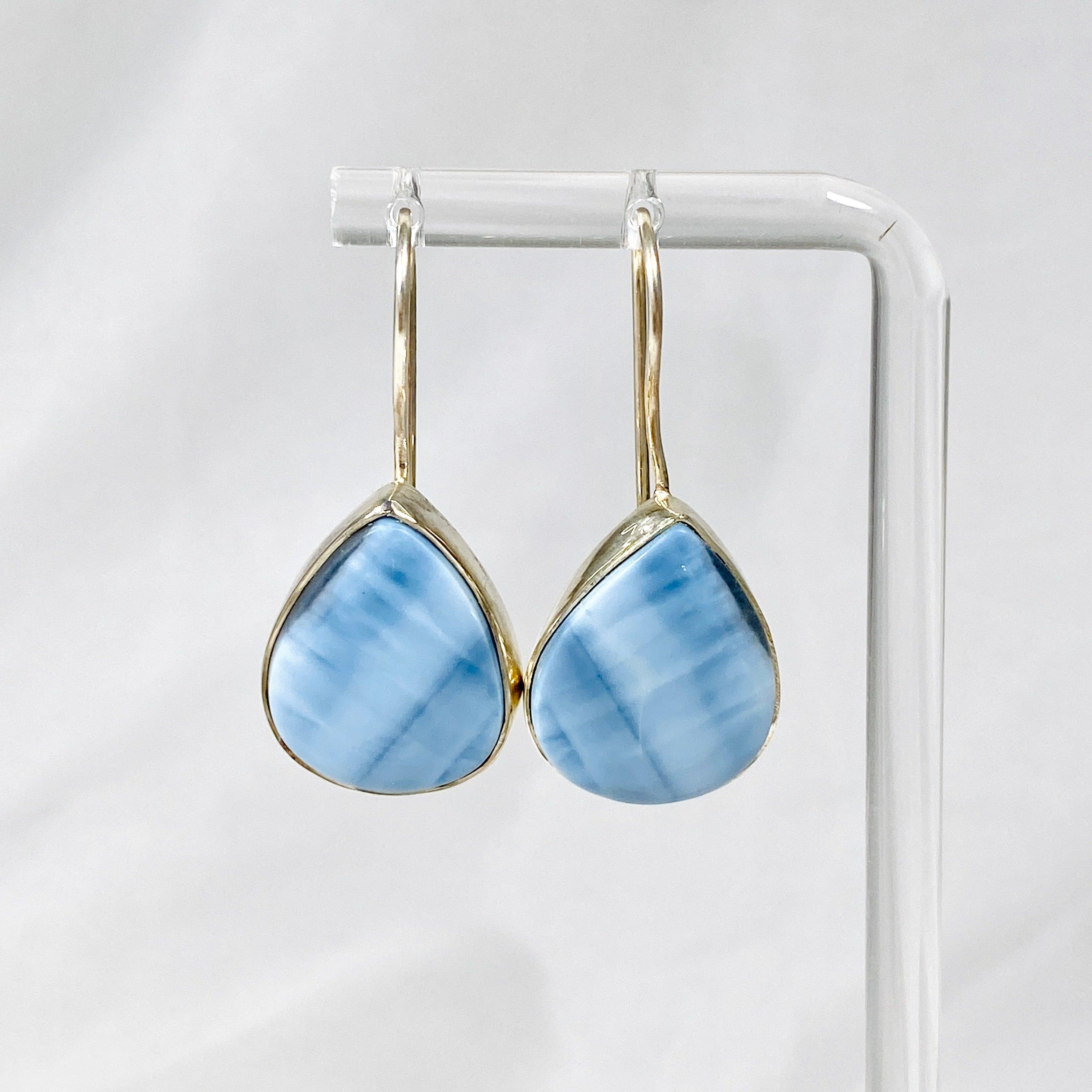 Owyhee Blue Opal Teardrop Earrings with Fixed Hook - KEGJ1028 | Elegant Dangle Earrings for Women, Perfect for Weddings, Parties & Special Occasions