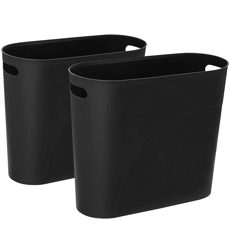 HOLPHILI Slim Small Trash Can with Handles - 2 Pack Compact Waste Basket for Bathroom, Kitchen, Office - Space Saving Garbage Bin (Black) | Perfect for Tight Spaces Under Sink, in Cabinets or Closets