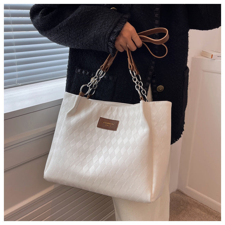Stylish Rhombus Pattern Tote Bag with Chain Strap for Women - Perfect for Shopping, Work & Everyday Use