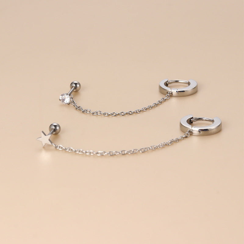 20G Second Hole Connected Chain Hoop Earrings for Women - Trendy Double Piercing Jewelry for Everyday Wear & Special Occasions | HSPJ824