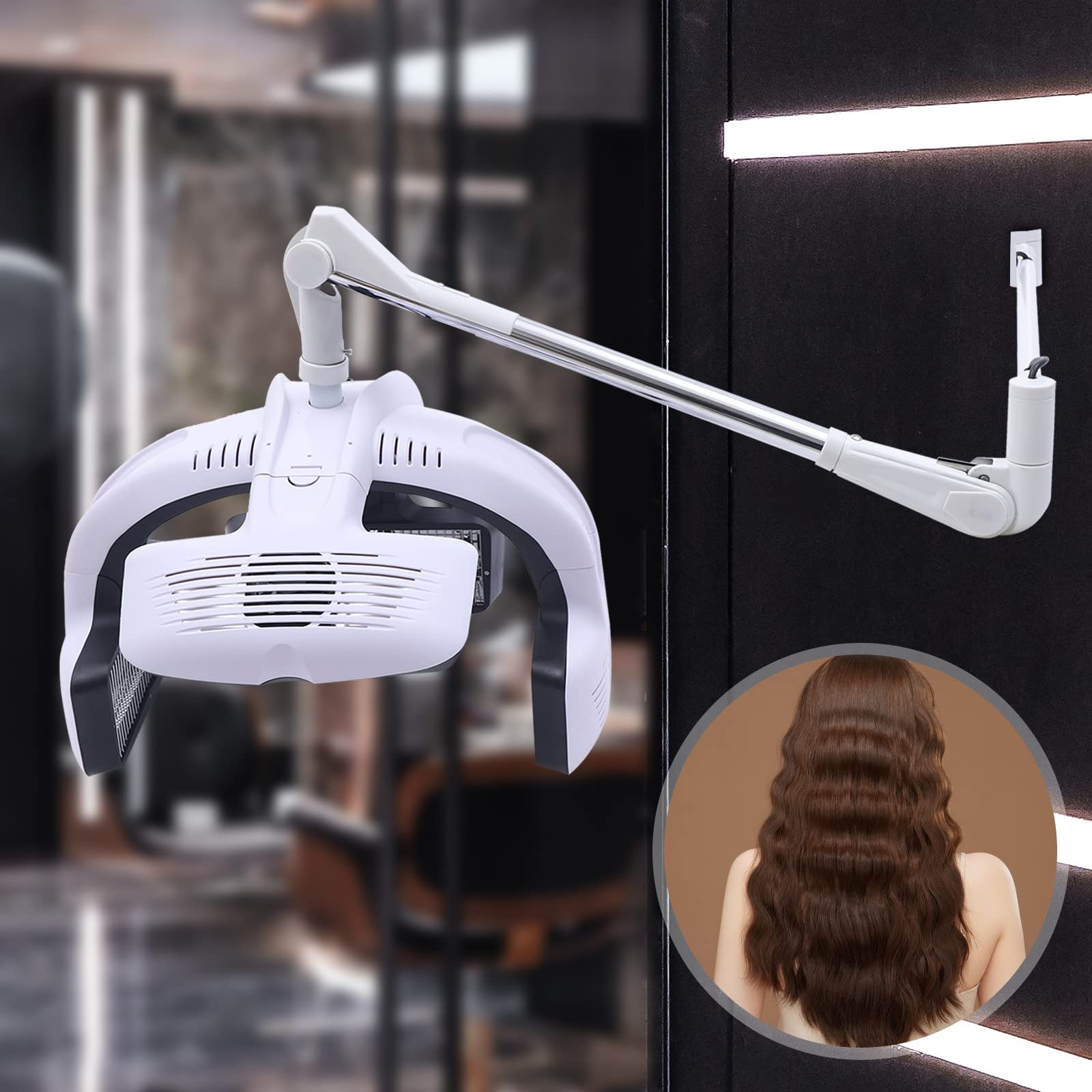 Professional 1250W Wall-Mount Hair Dryer with Infrared Treatment & Timer - Adjustable Salon Hair Color Processor for Styling & Drying - Perfect for Beauty Salons, Spas & Home Use