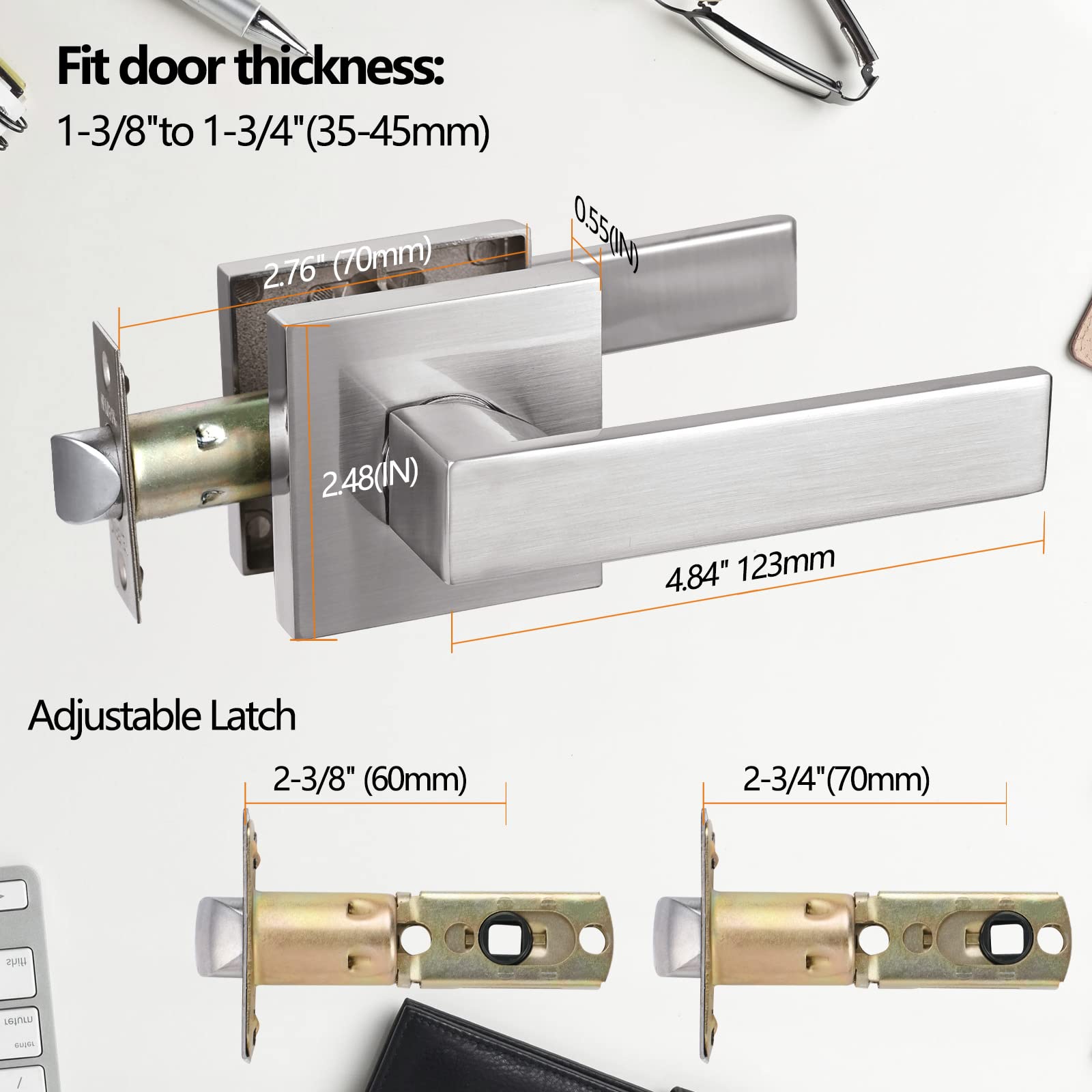 NEWBANG Heavy Duty Hall/Closet Lever Handle Lock - Satin Nickel Finish Silver Passage Door Lock - Perfect for Bedrooms, Bathrooms & Interior Doors