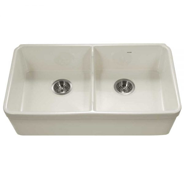 Houzer Platus Series 32-Inch Fireclay Dual Mount Undermount/Apron Front Farmhouse Kitchen Sink - Durable & Stylish for Modern Farmhouse, Rustic, or Traditional Kitchens